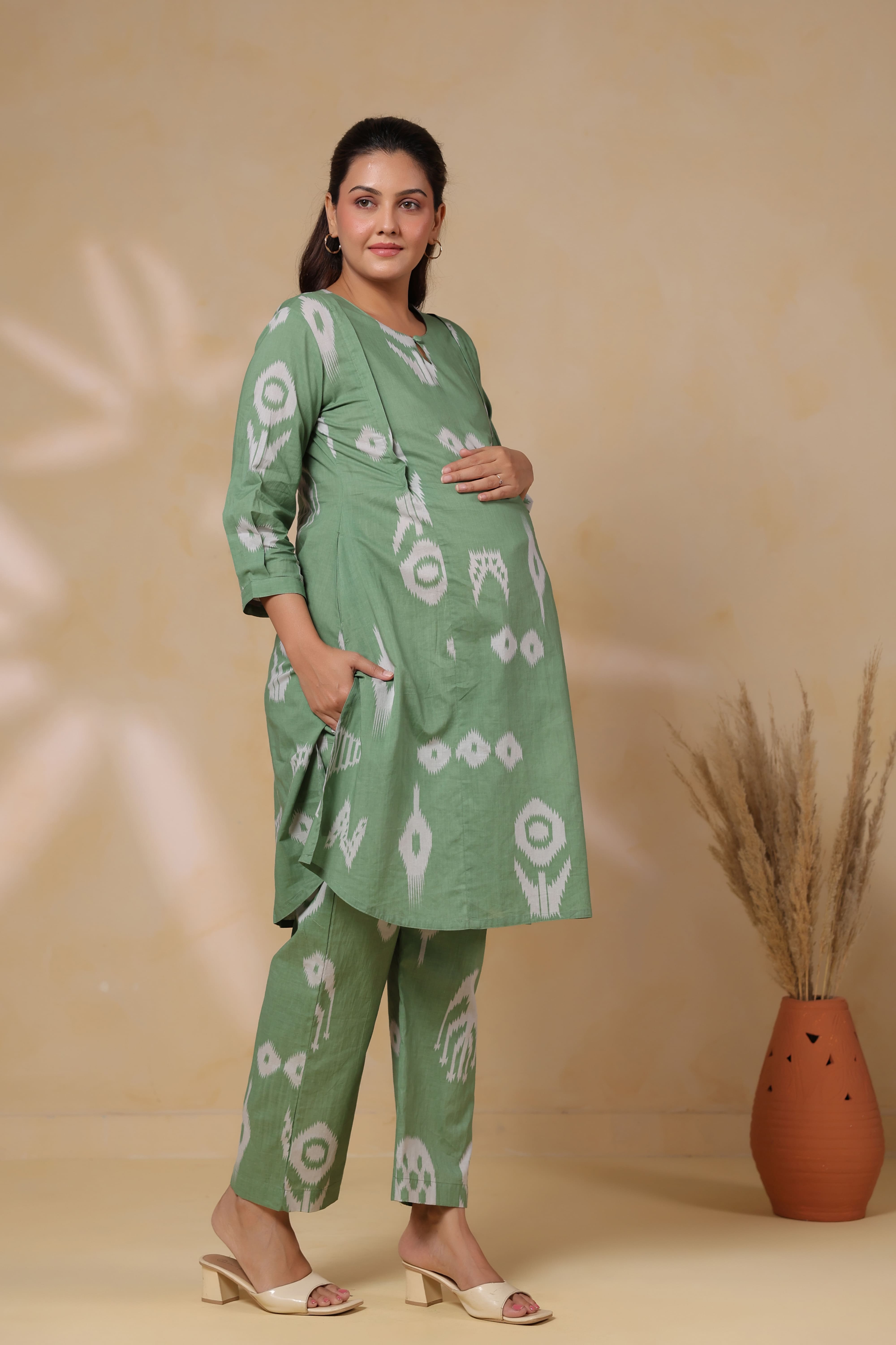 Sage Classic Ikat Cotton Maternity - Nursing Co-ord Set