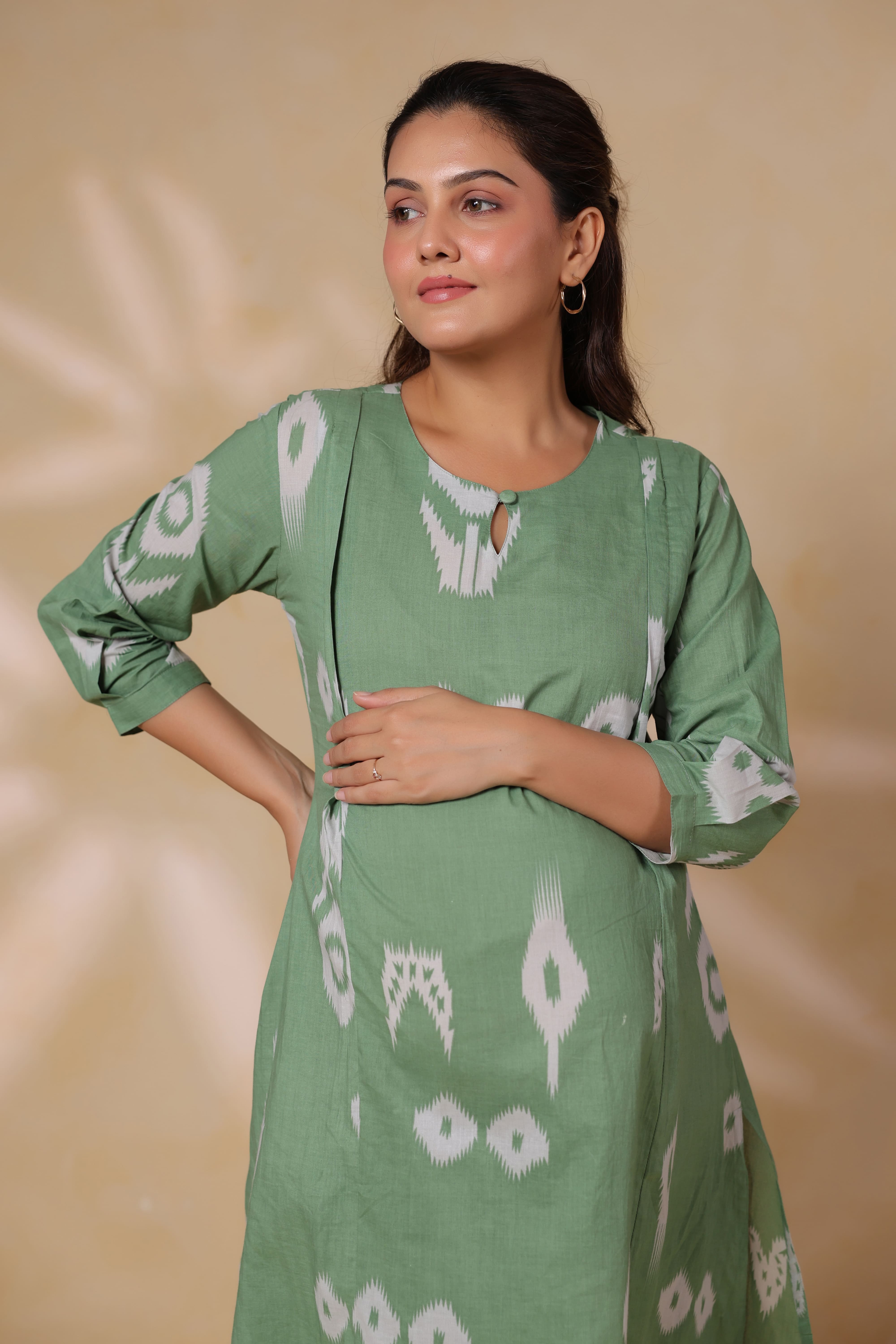Sage Classic Ikat Cotton Maternity - Nursing Co-ord Set