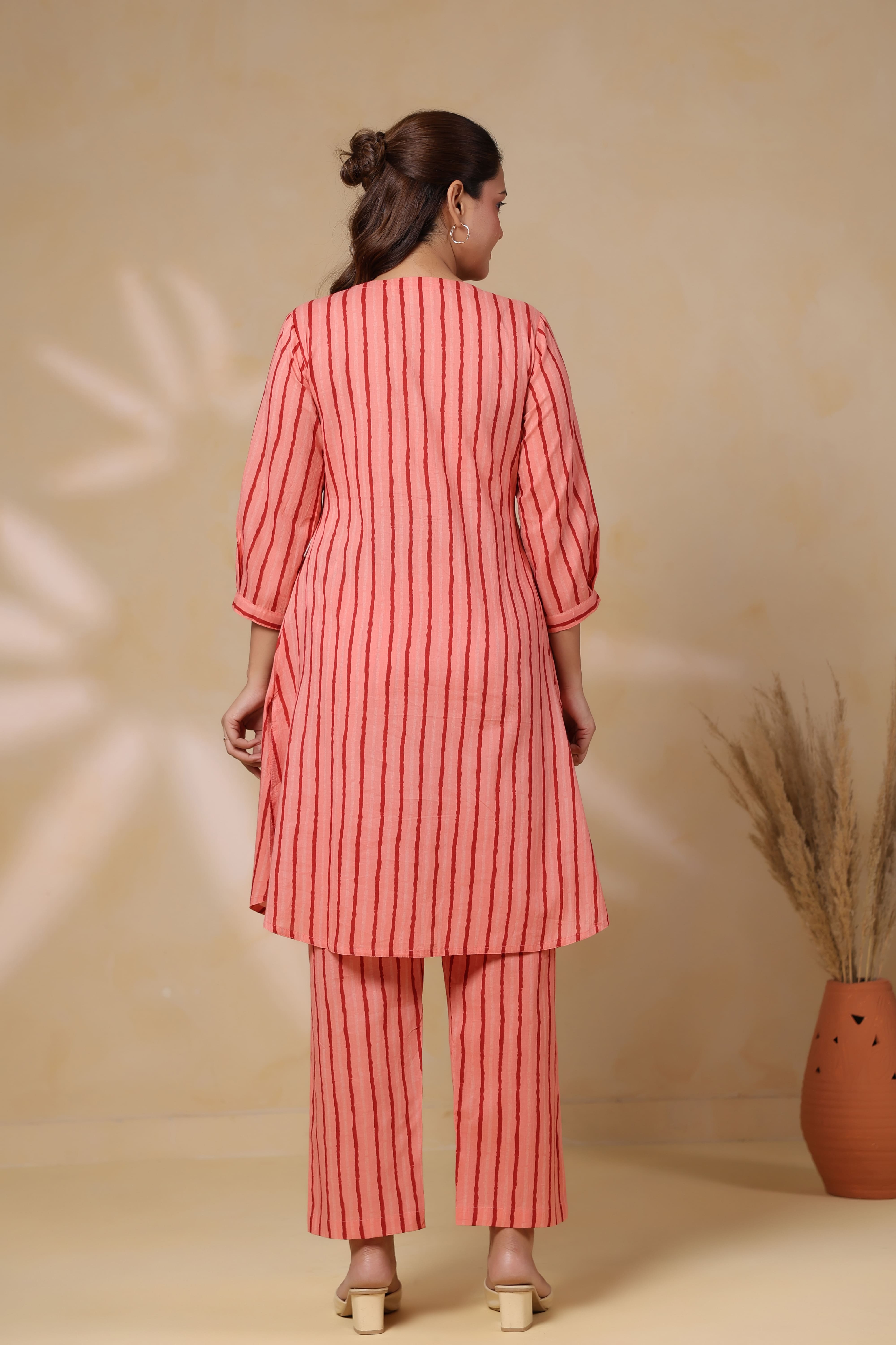Blushing Peach Striped Cotton Maternity - Nursing Co-ord Set