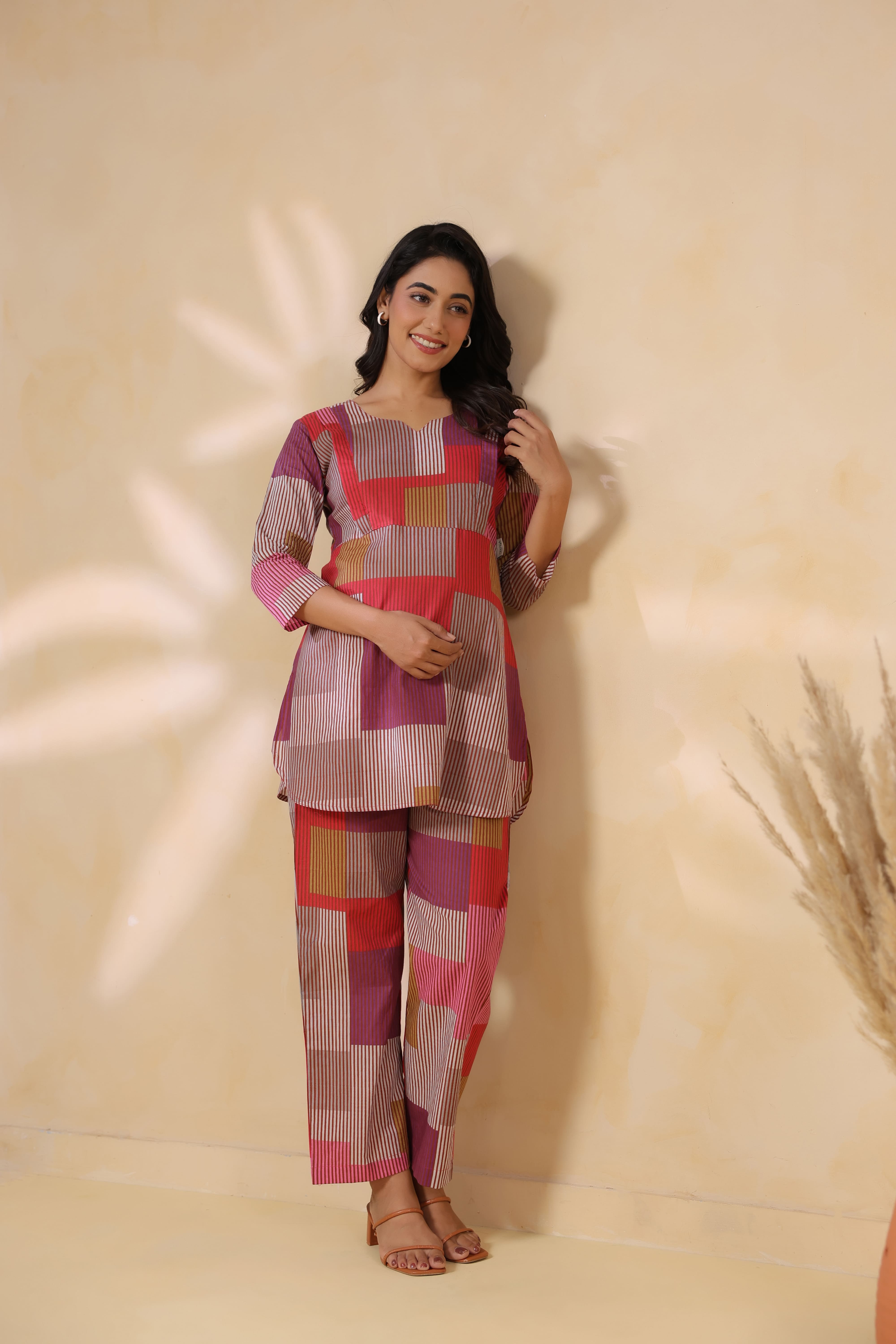 Cherry Multi Panelled Cotton Maternity - Nursing Co-ord Set