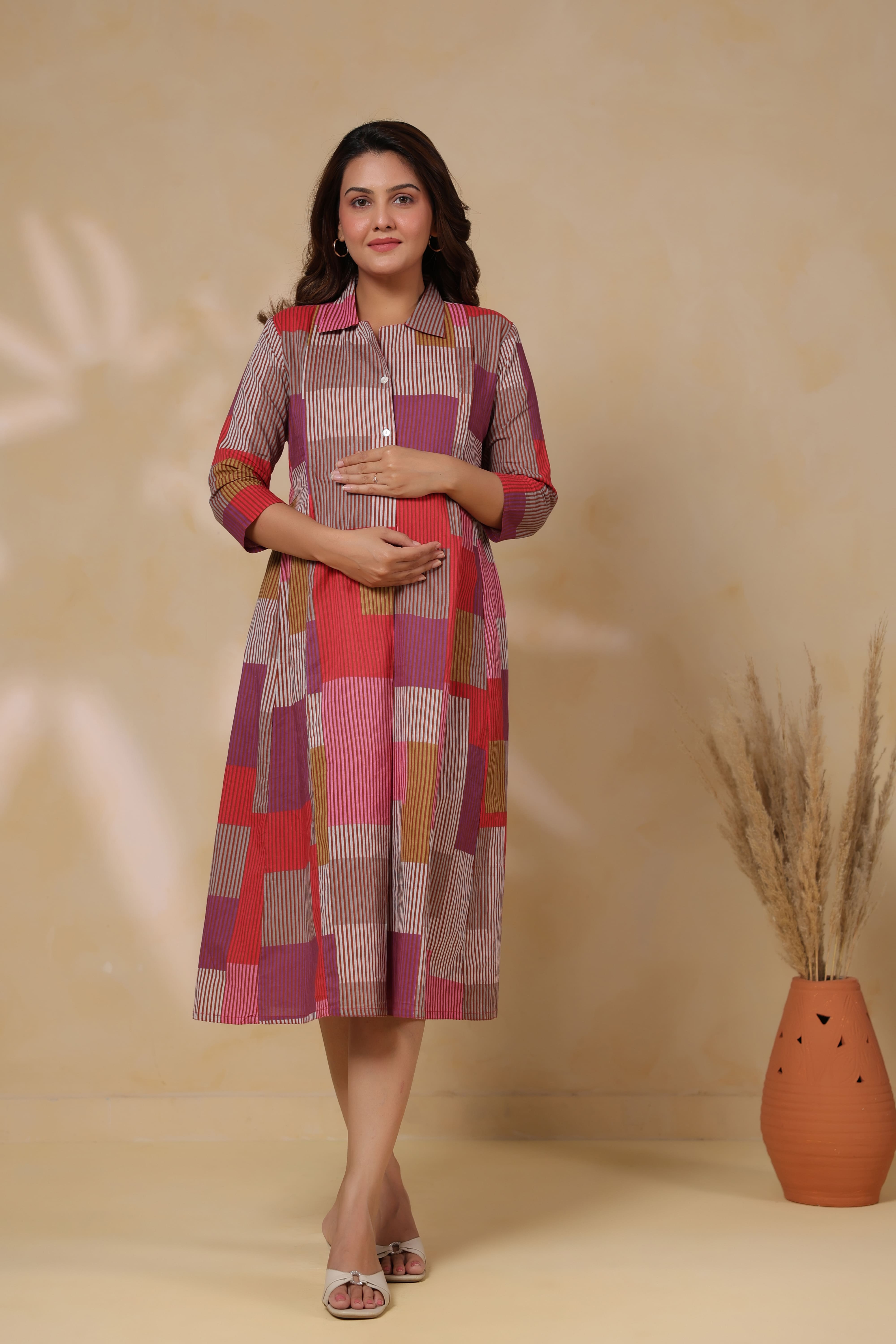 Cherry Multi Panelled Cotton Maternity - Nursing Dress