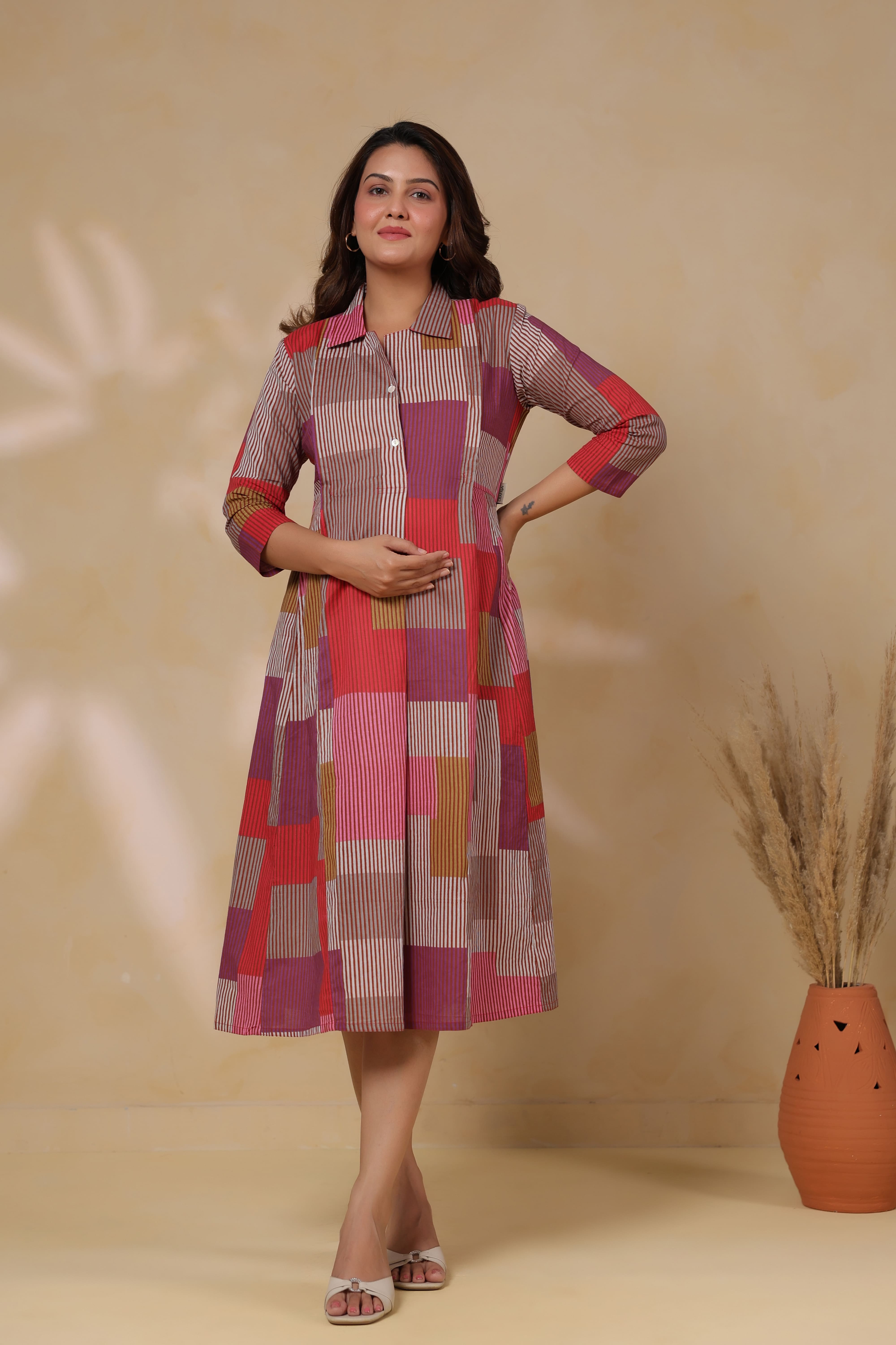 Cherry Multi Panelled Cotton Maternity - Nursing Dress