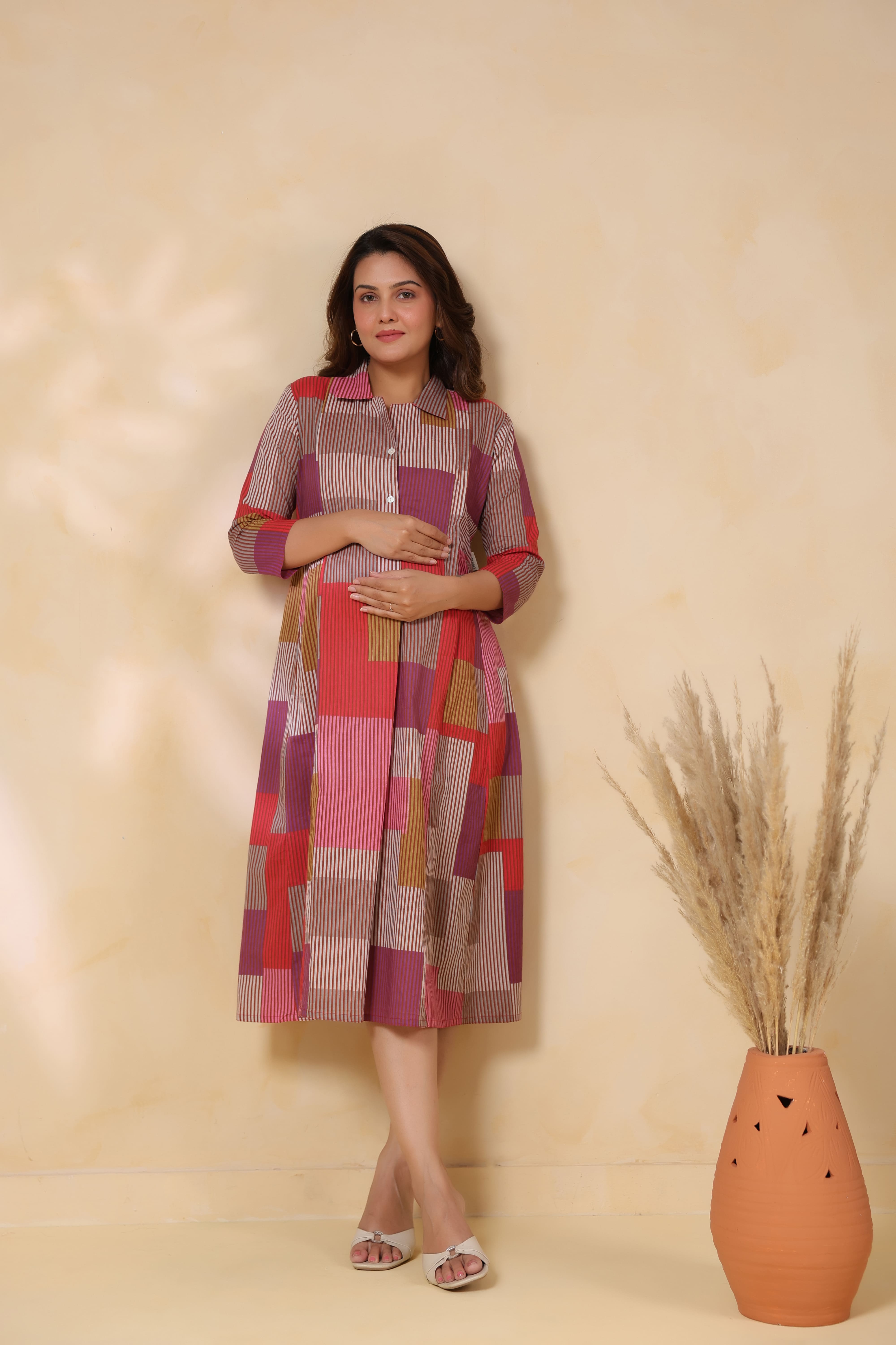 Cherry Multi Panelled Cotton Maternity - Nursing Dress