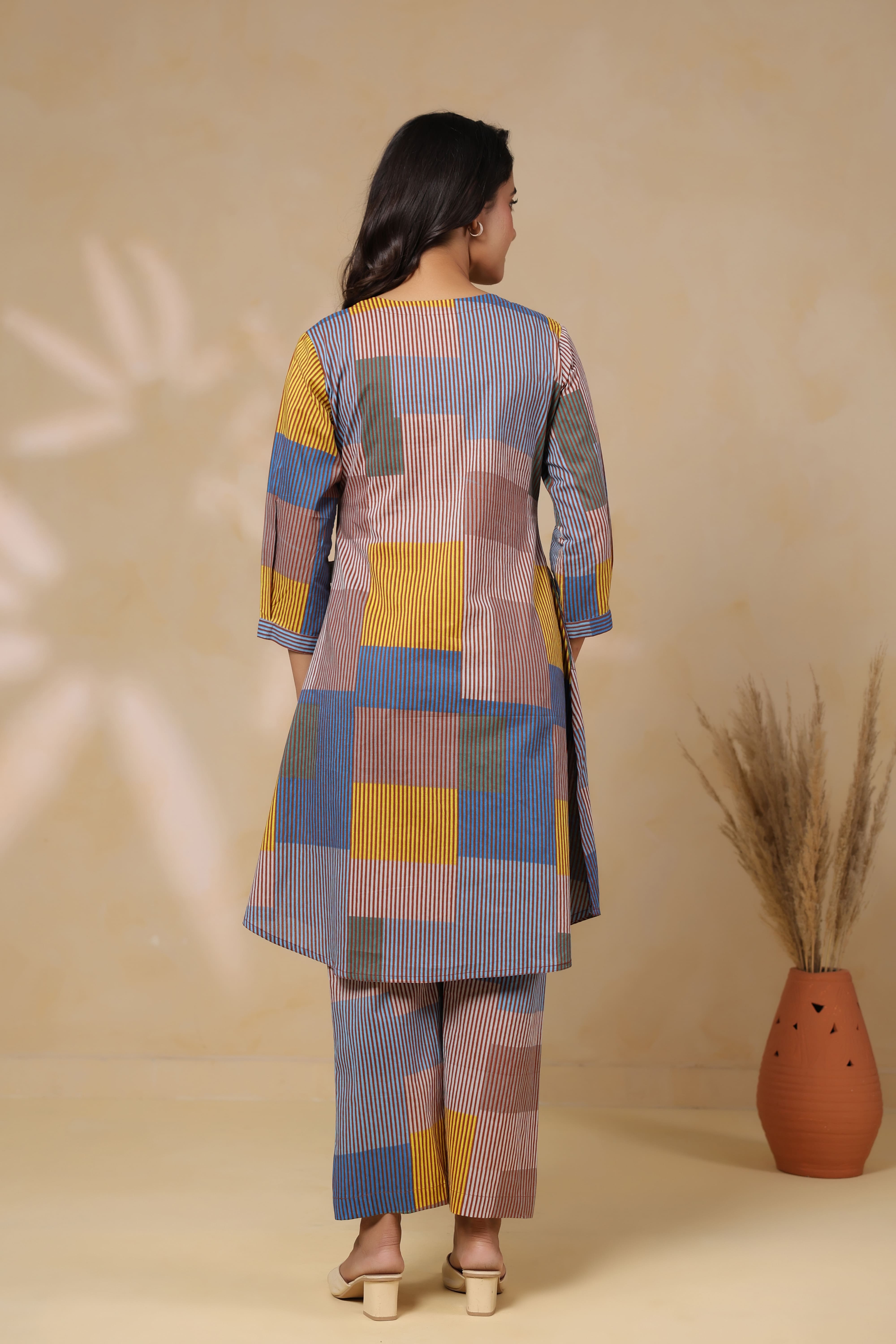 Ocean Blue Multi Panelled Cotton Maternity - Nursing Co-ord Set