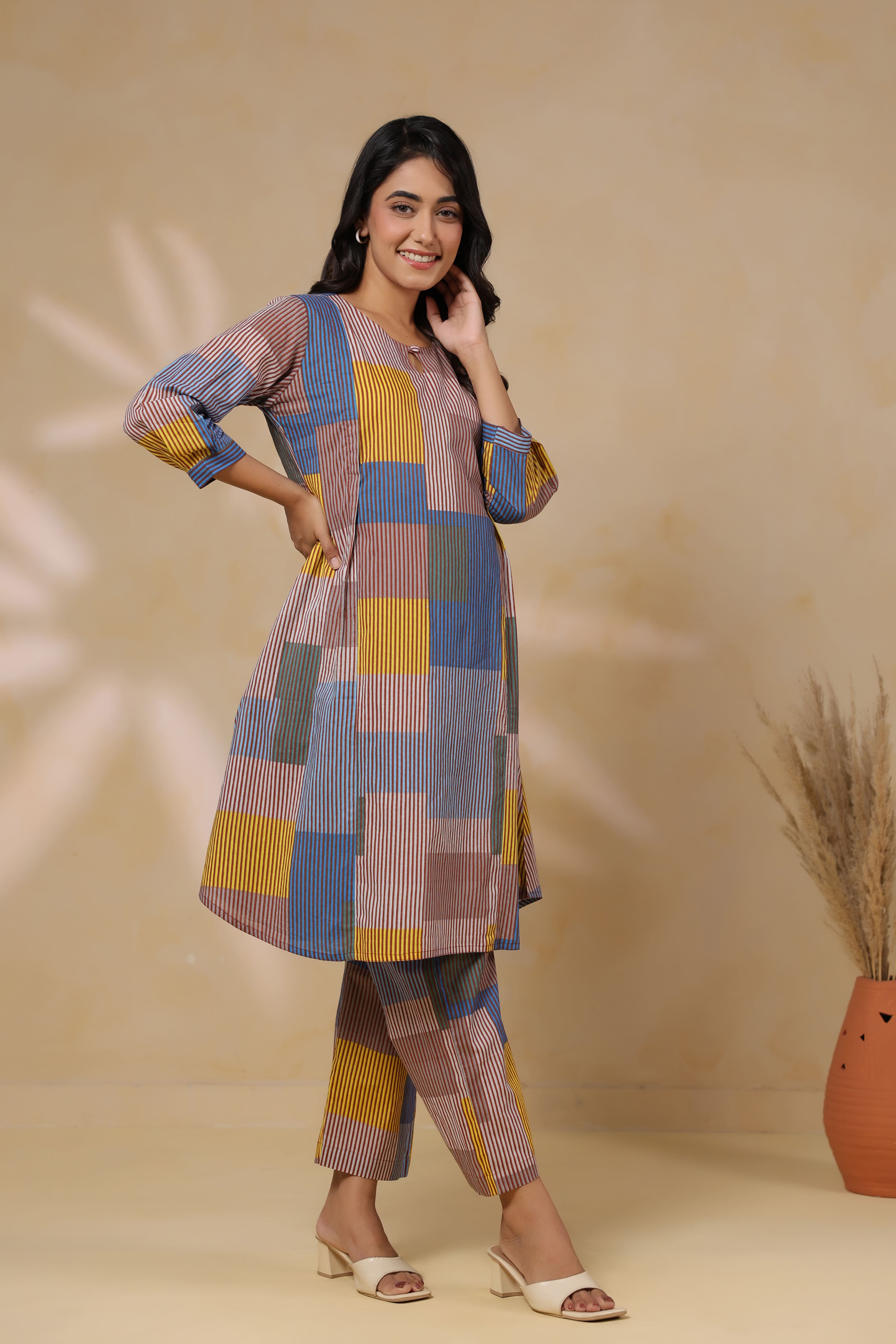 Ocean Blue Multi Panelled Cotton Maternity - Nursing Co-ord Set