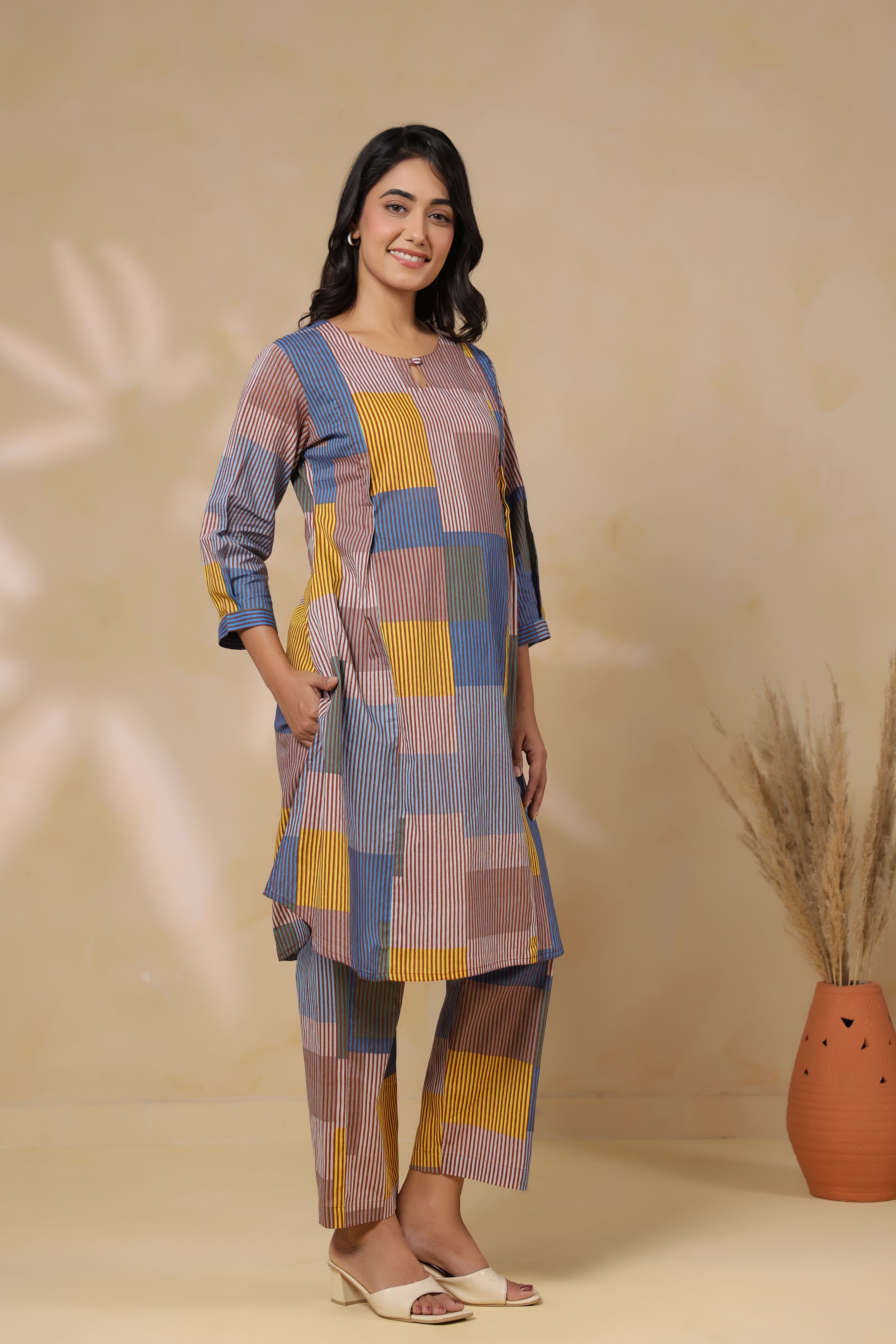 Ocean Blue Multi Panelled Cotton Maternity - Nursing Co-ord Set
