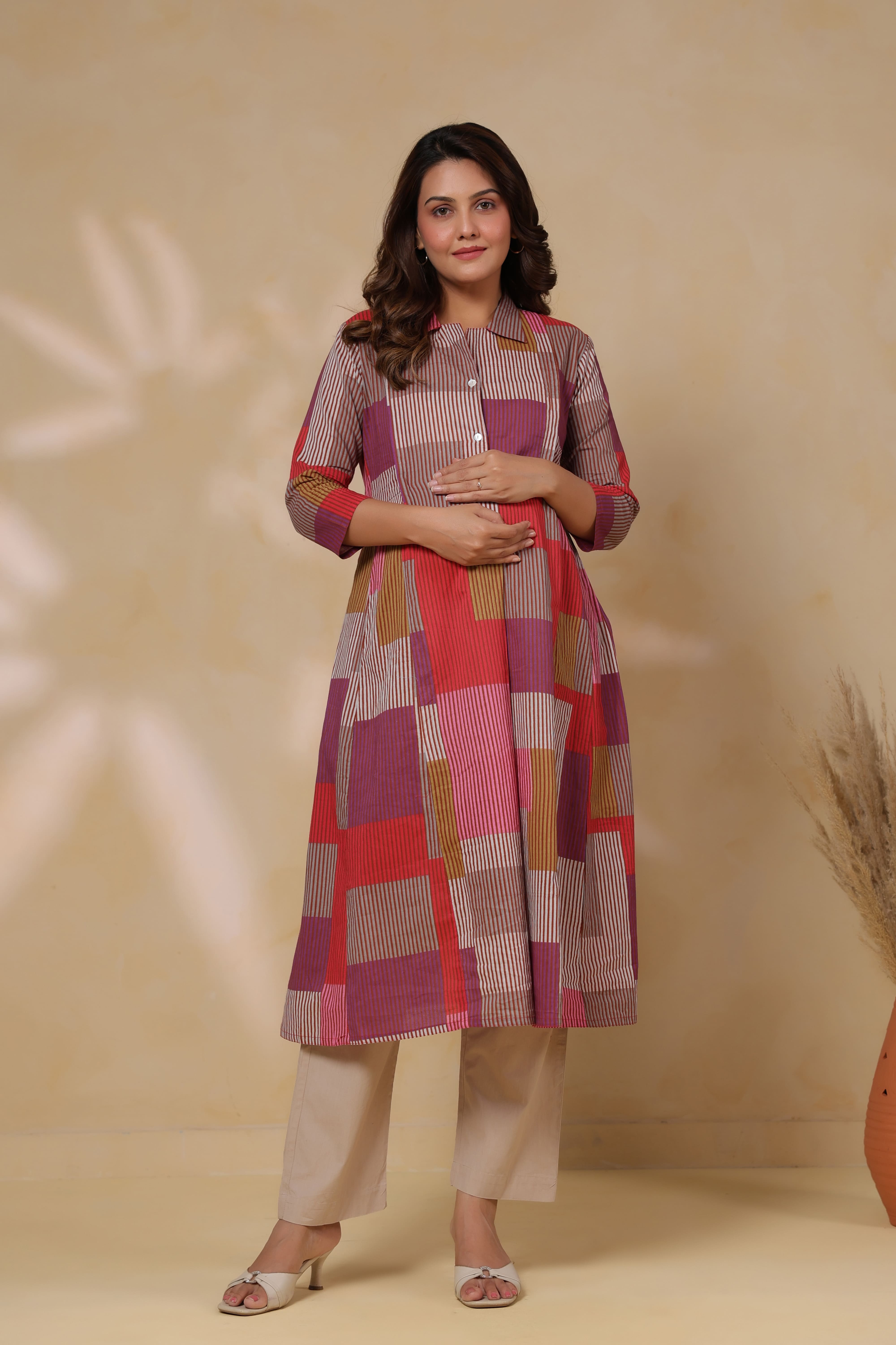 Cherry Multi Panelled Cotton Maternity - Nursing Kurta