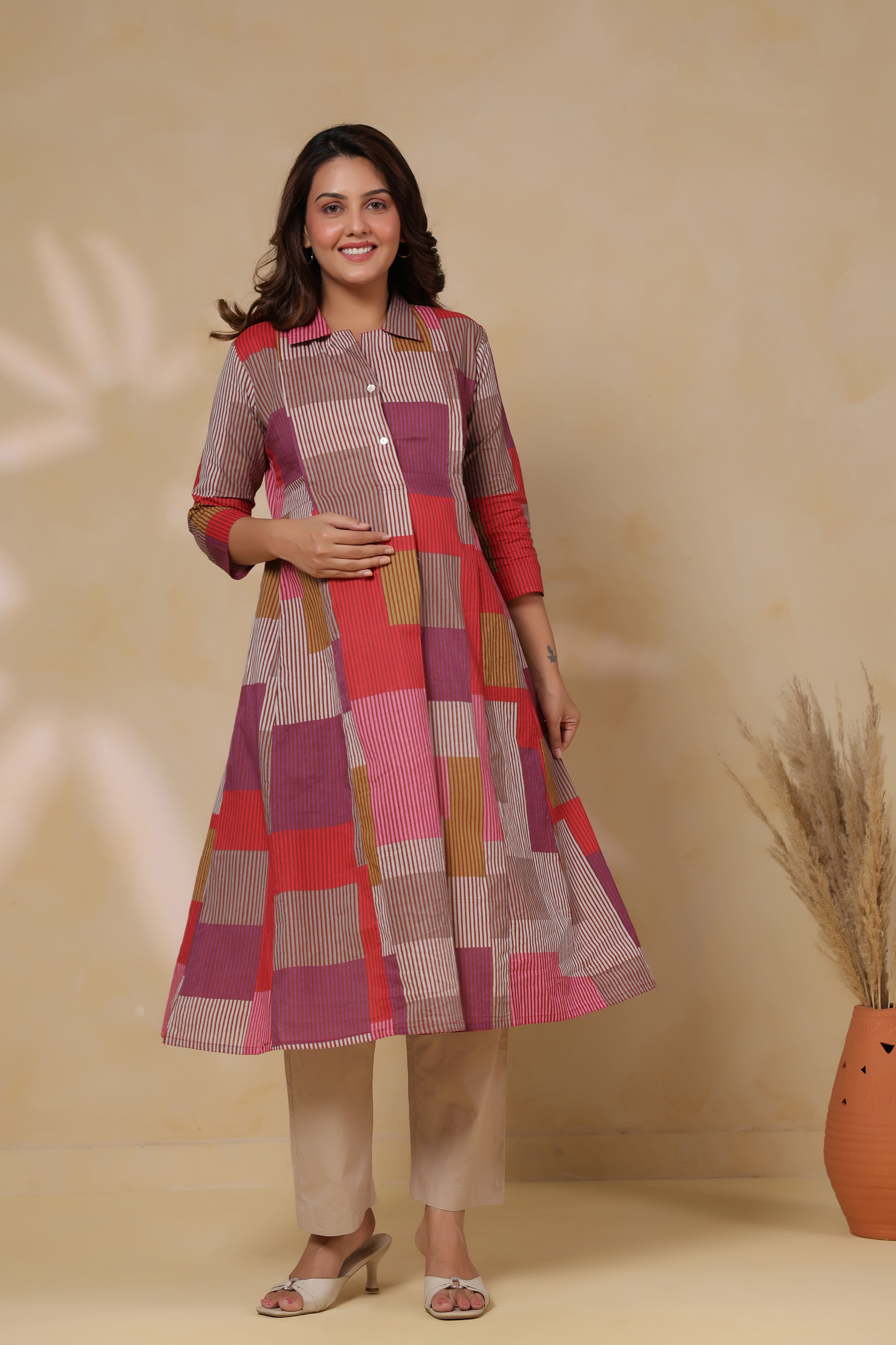 Cherry Multi Panelled Cotton Maternity - Nursing Kurta