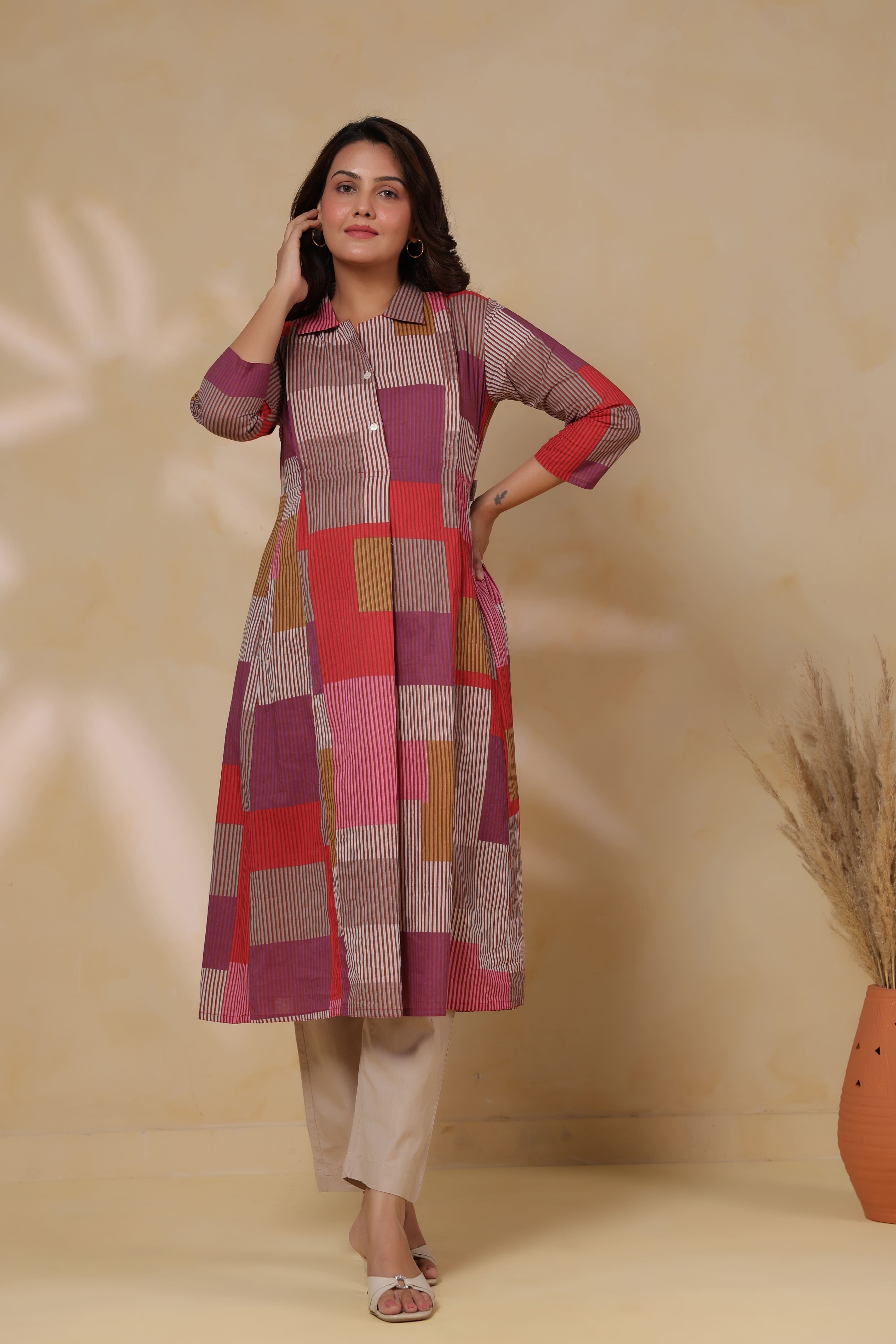 Cherry Multi Panelled Cotton Maternity - Nursing Kurta