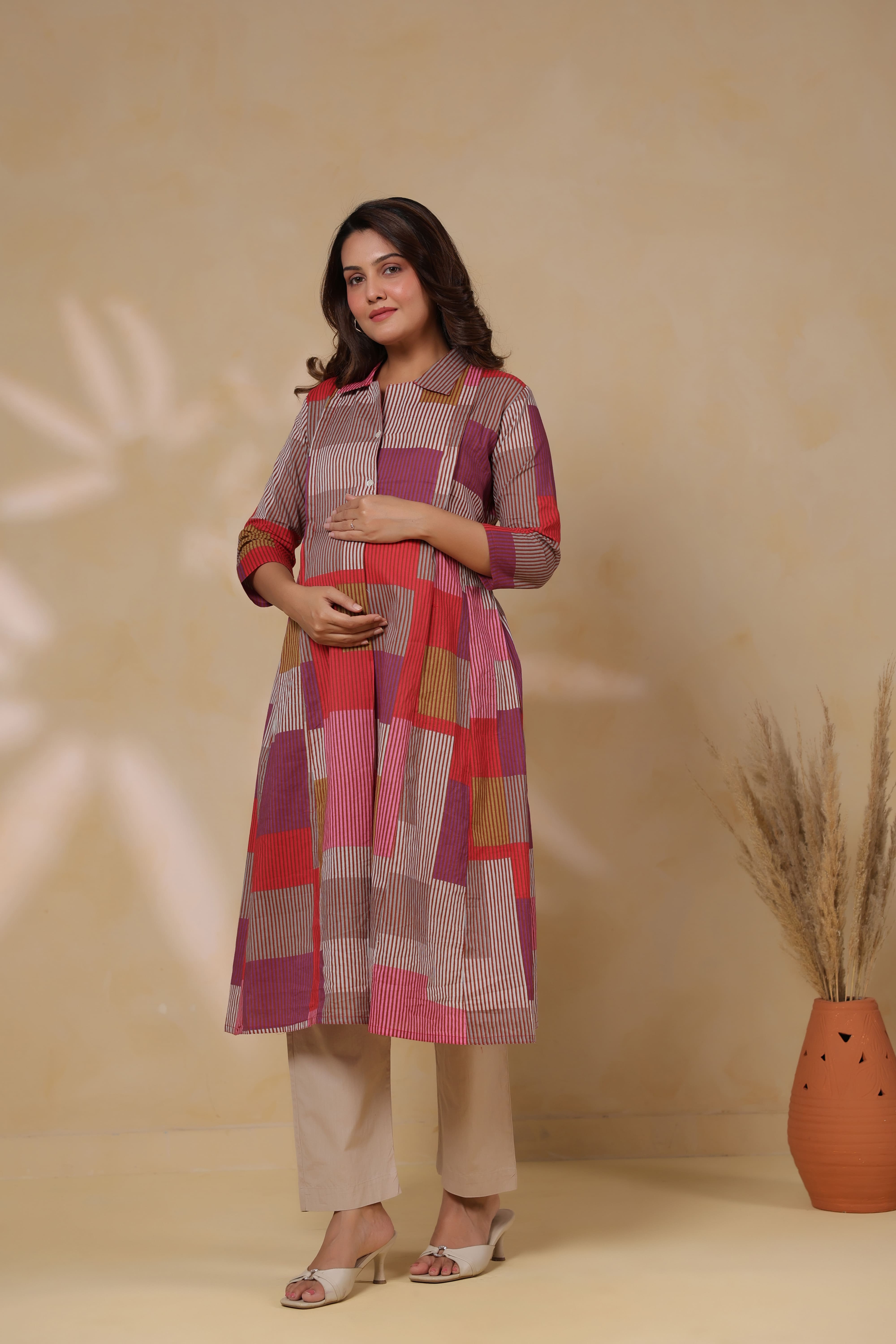 Cherry Multi Panelled Cotton Maternity - Nursing Kurta
