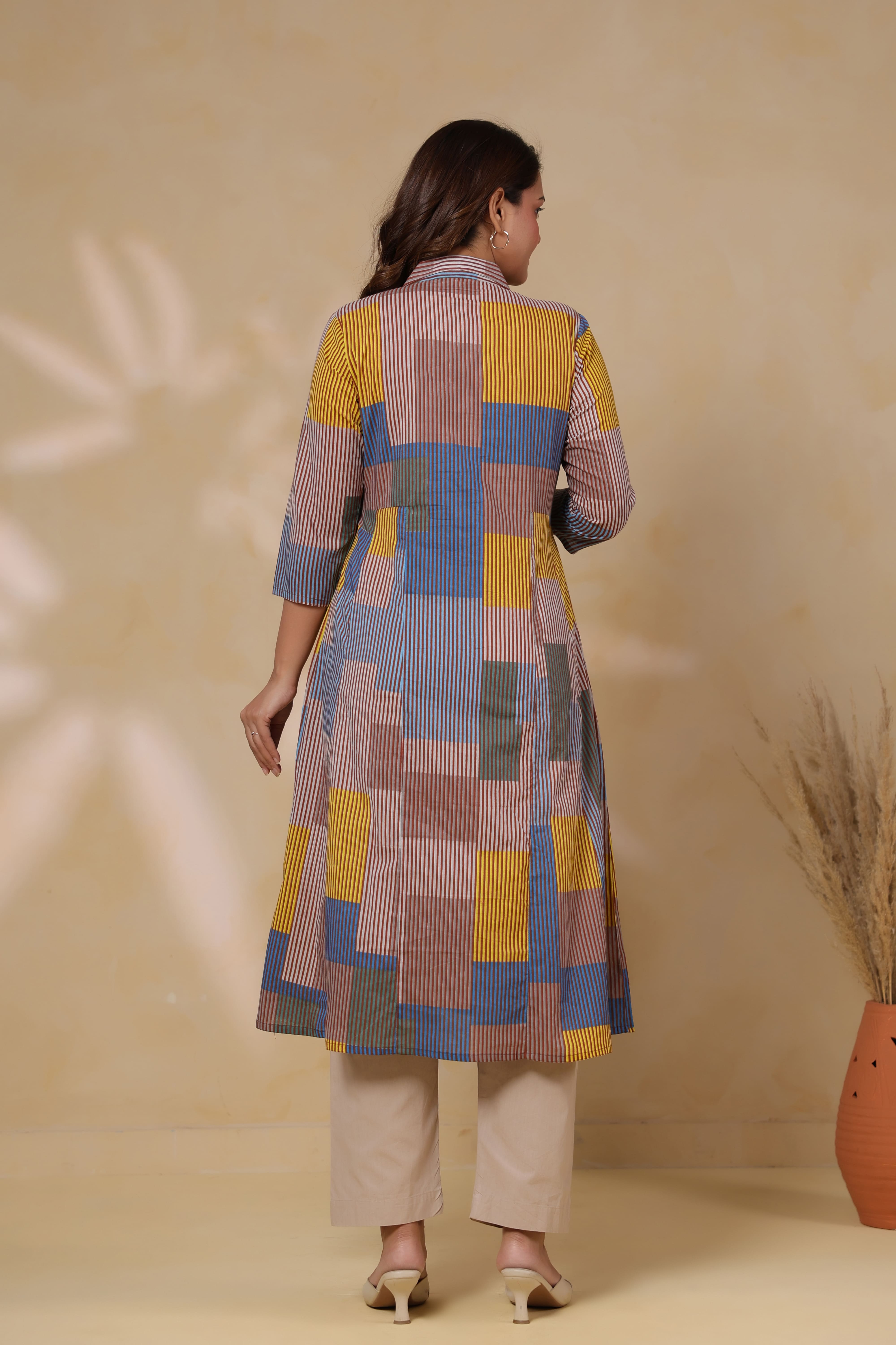 Ocean Blue Multi Panelled Cotton Maternity - Nursing Kurta