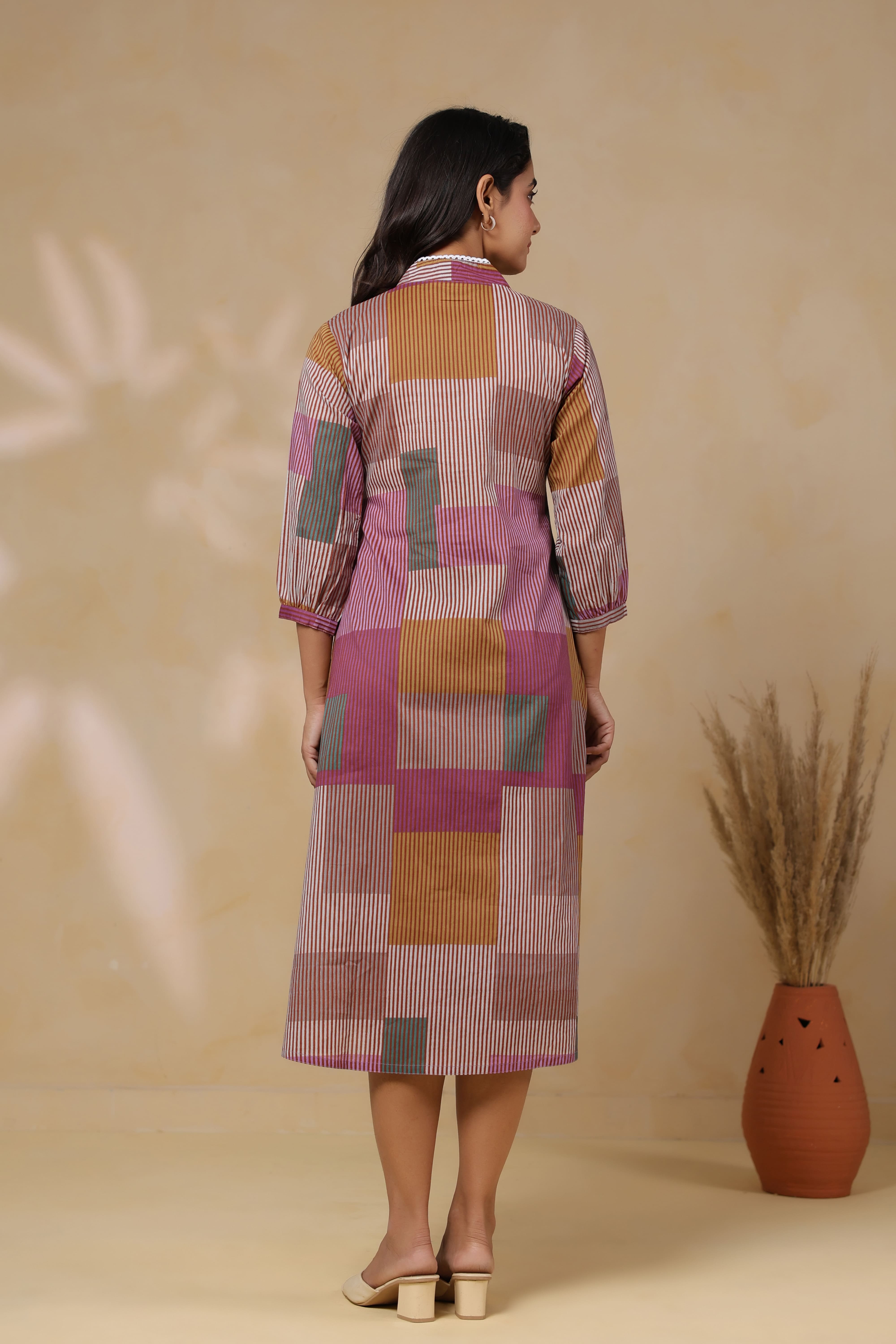 Mauve Multi Panelled Cotton Maternity - Nursing Dress