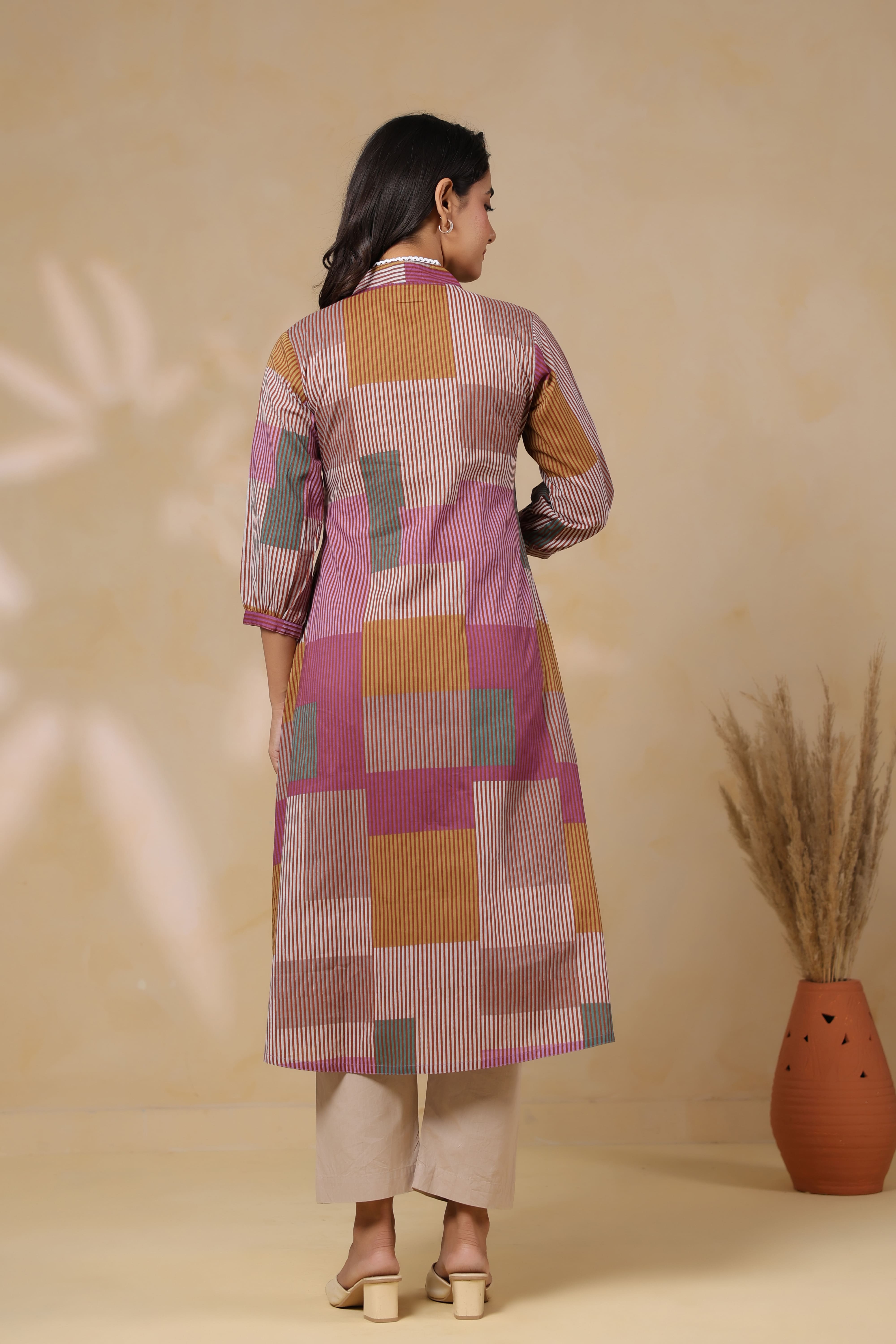 Mauve Multi Panelled Cotton Maternity - Nursing Kurta
