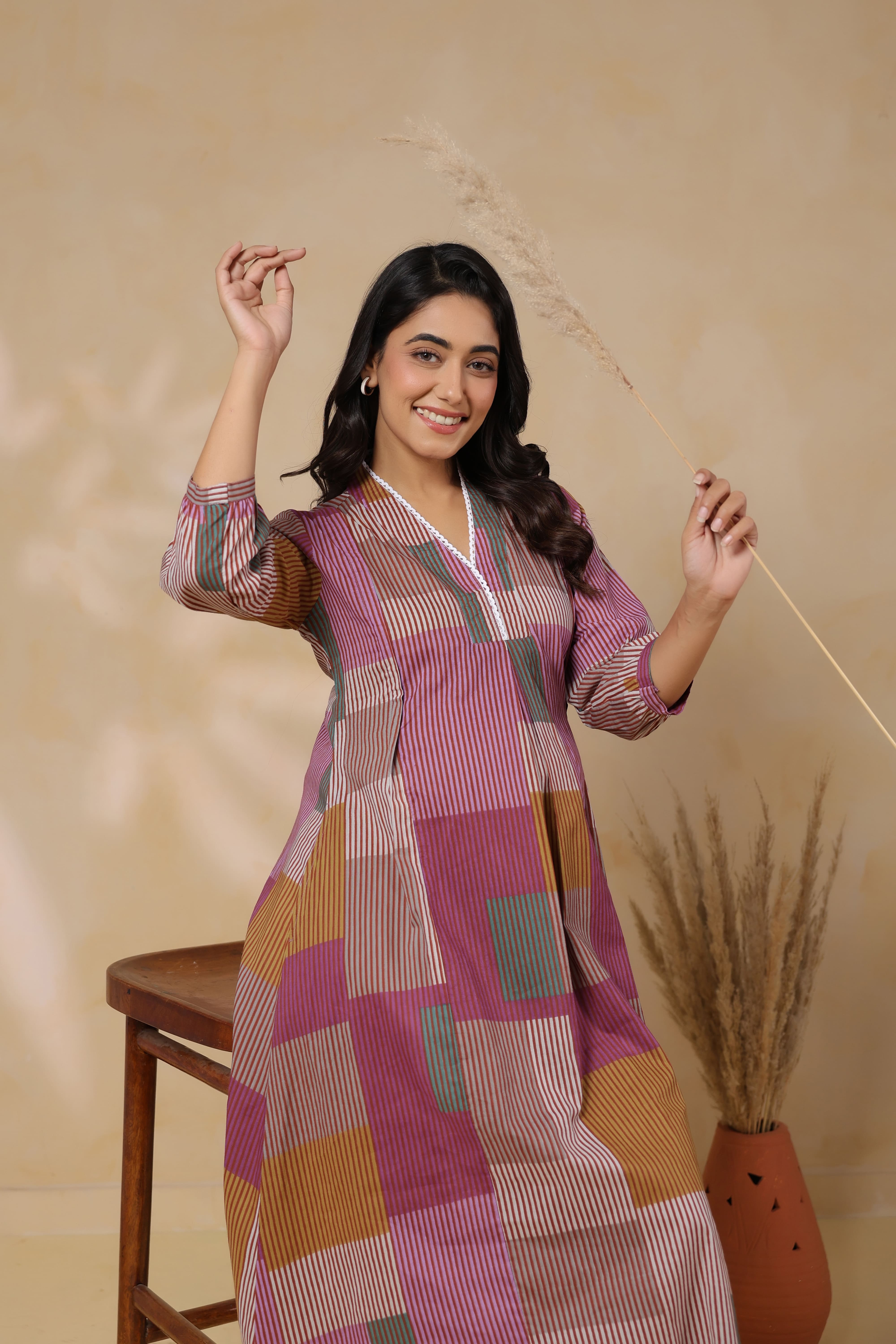 Mauve Multi Panelled Cotton Maternity - Nursing Kurta