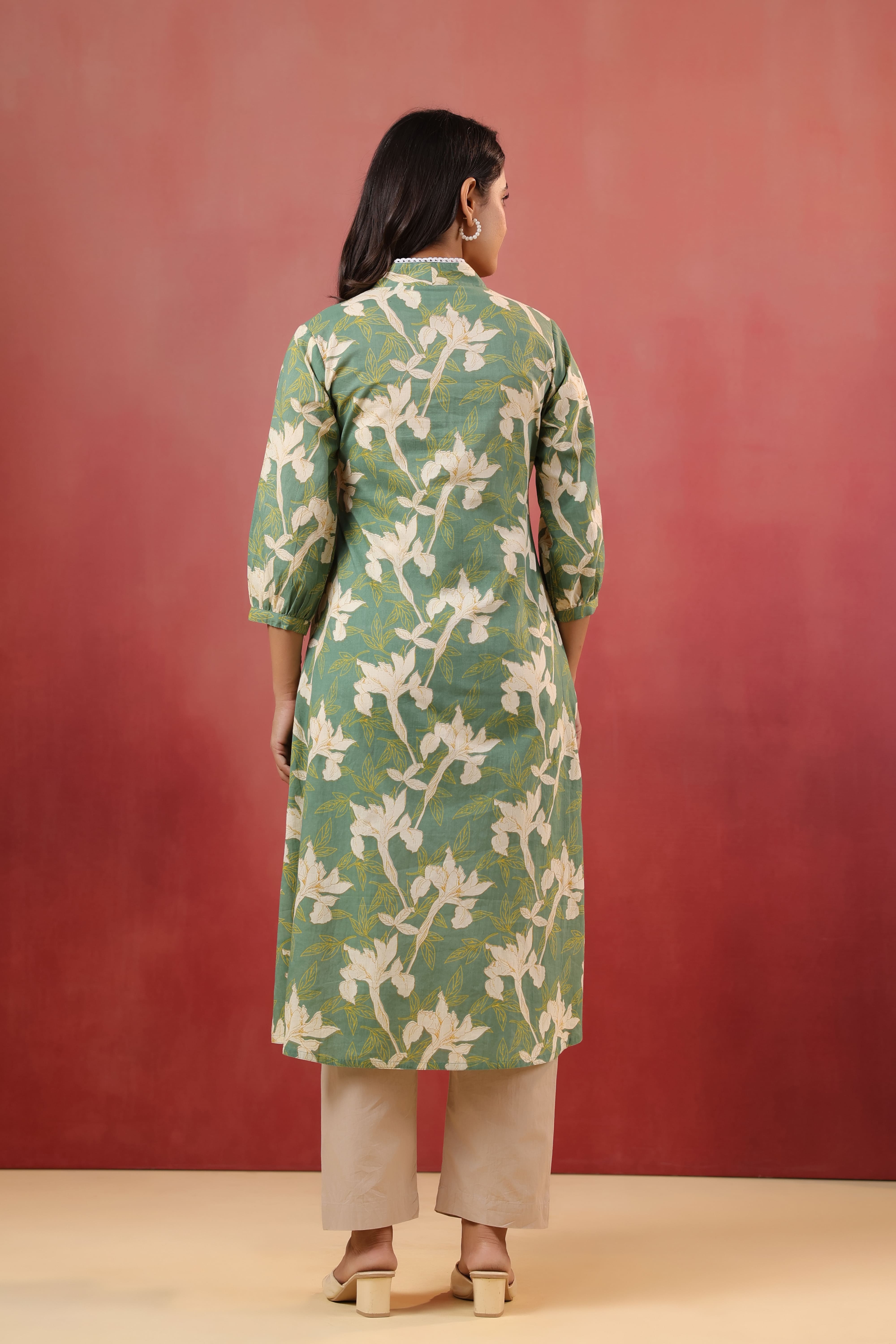 Fern Leaf Cotton Maternity - Nursing Kurta