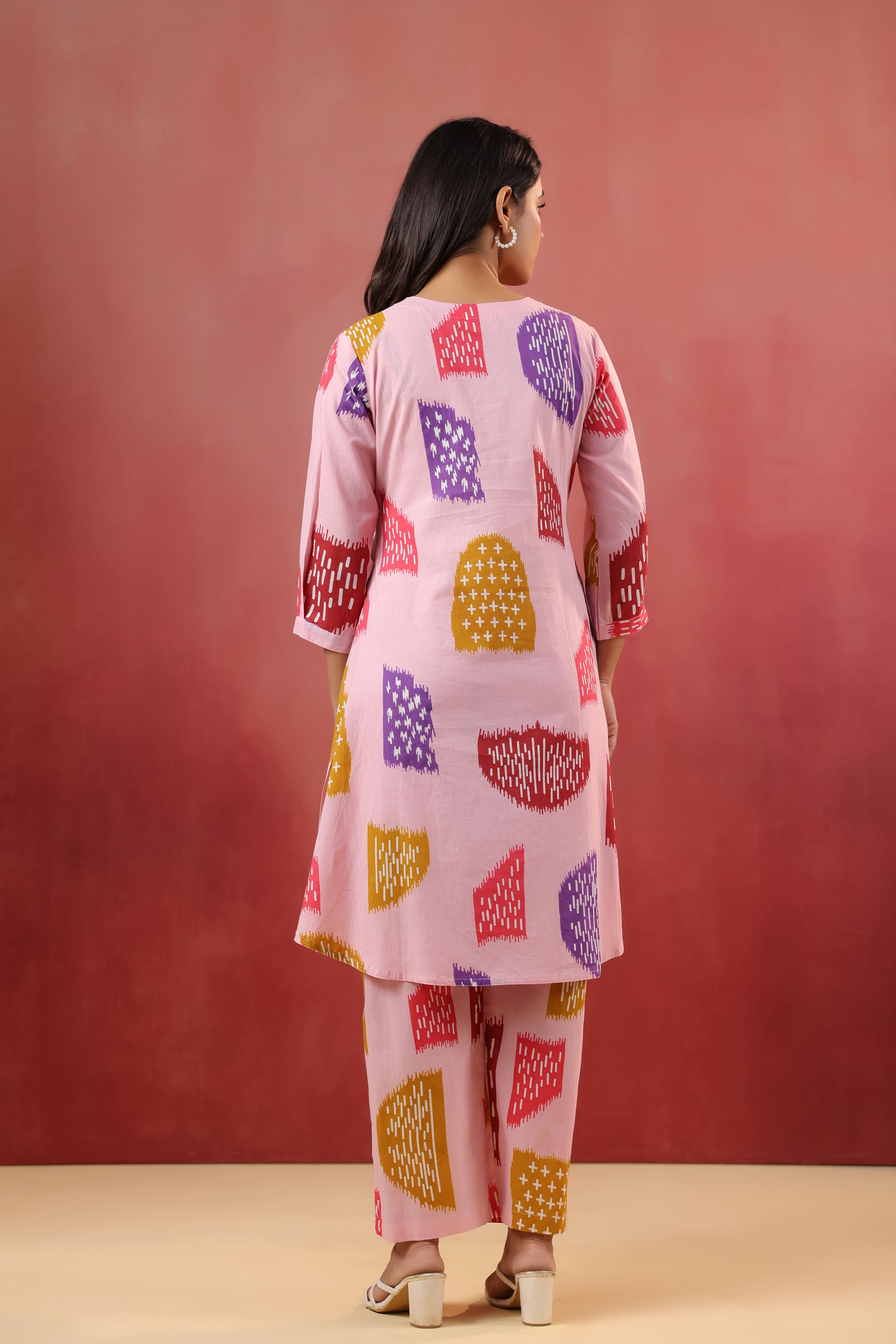 Pastel Pink Abstract Cotton Maternity - Nursing Co-ord Set