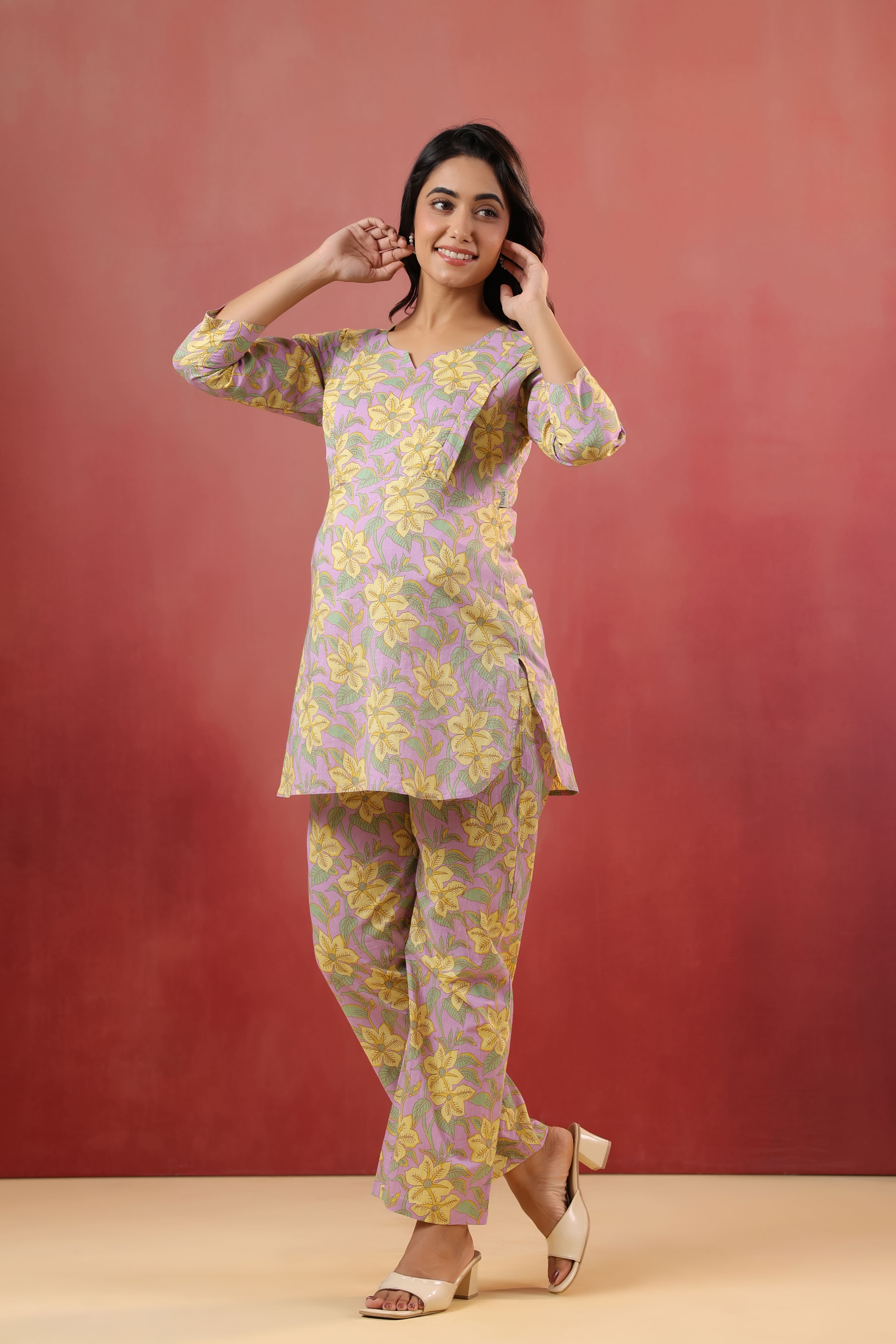 Blossom Mauve Cotton Maternity - Nursing Co-ord Set