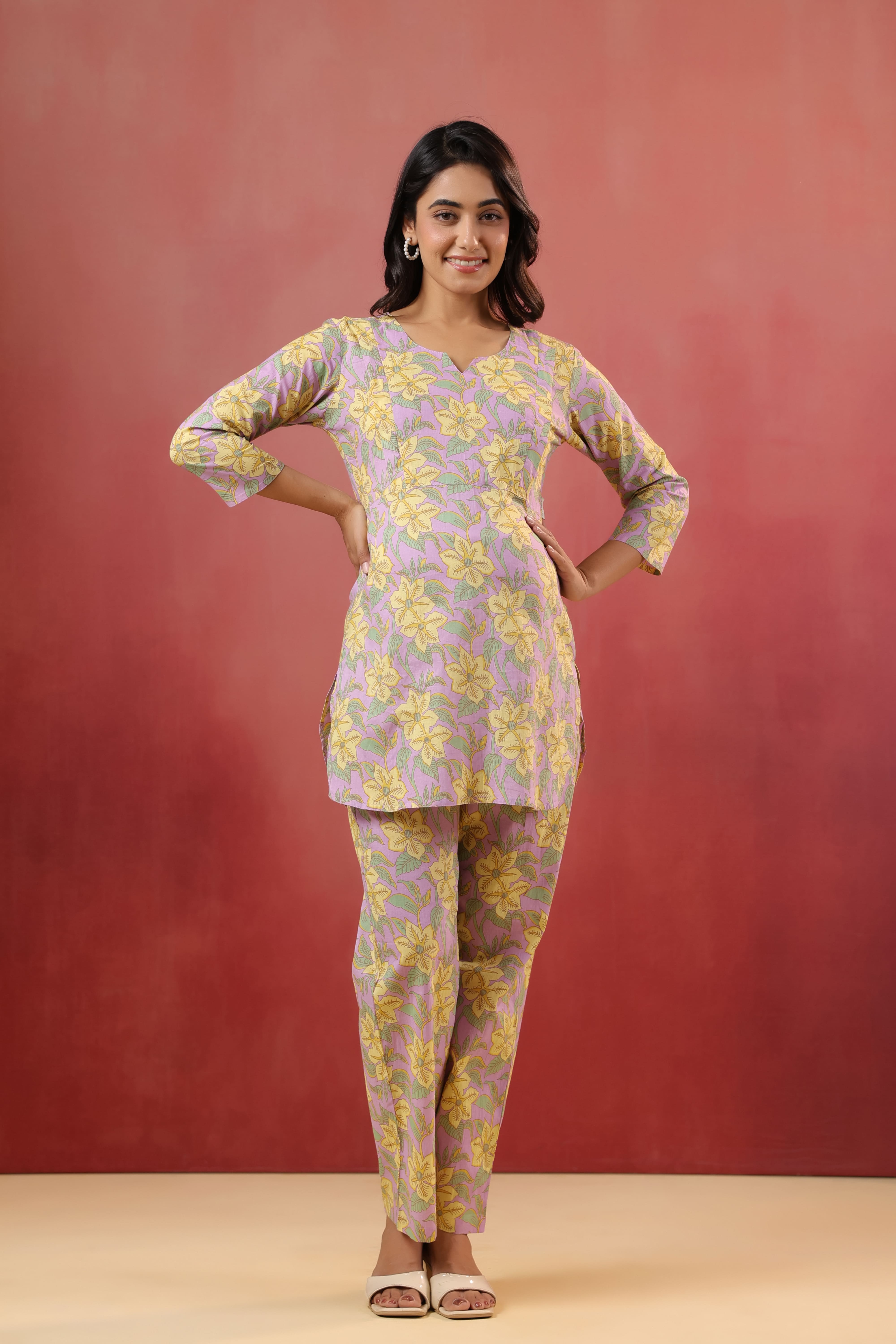 Blossom Mauve Cotton Maternity - Nursing Co-ord Set