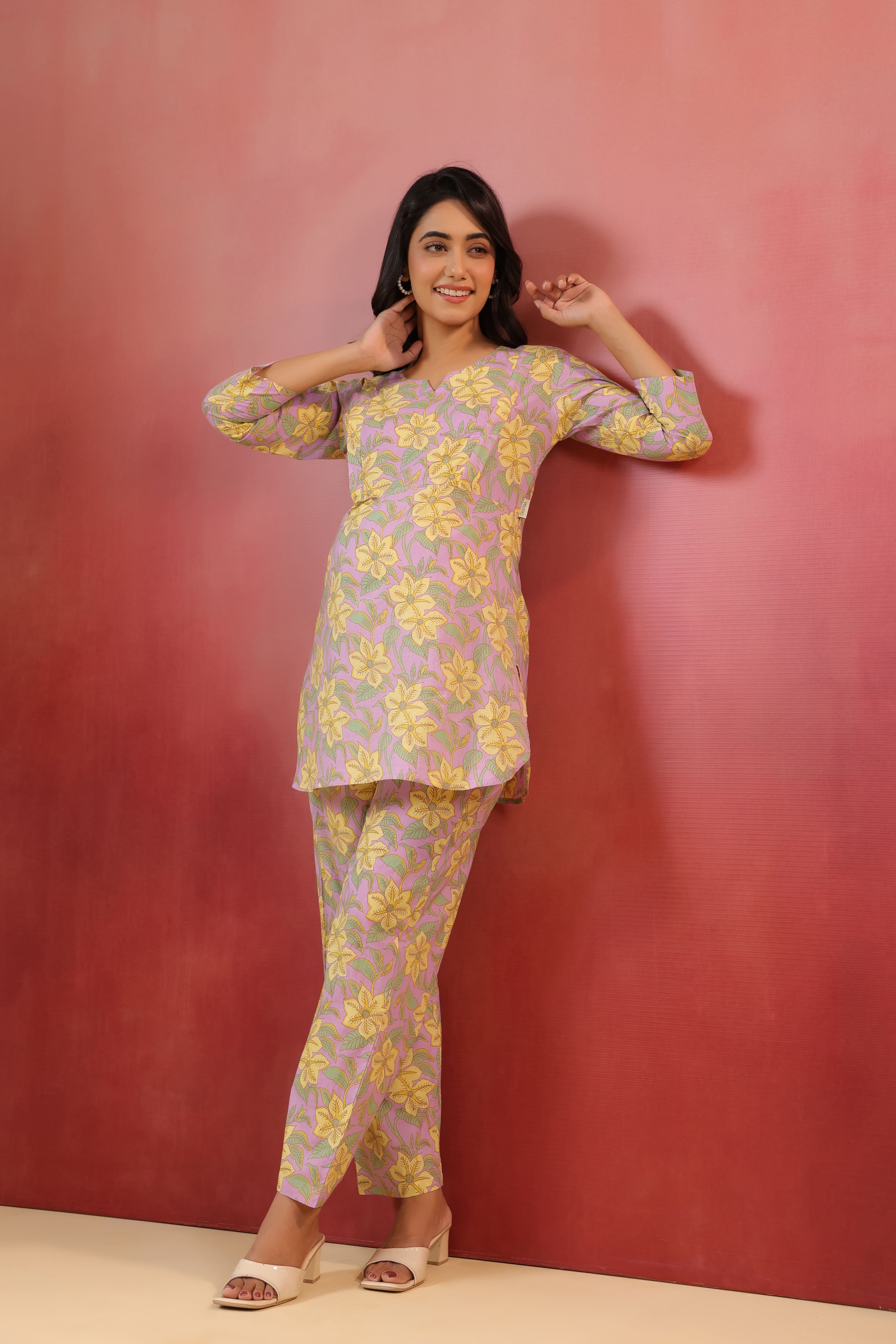 Blossom Mauve Cotton Maternity - Nursing Co-ord Set