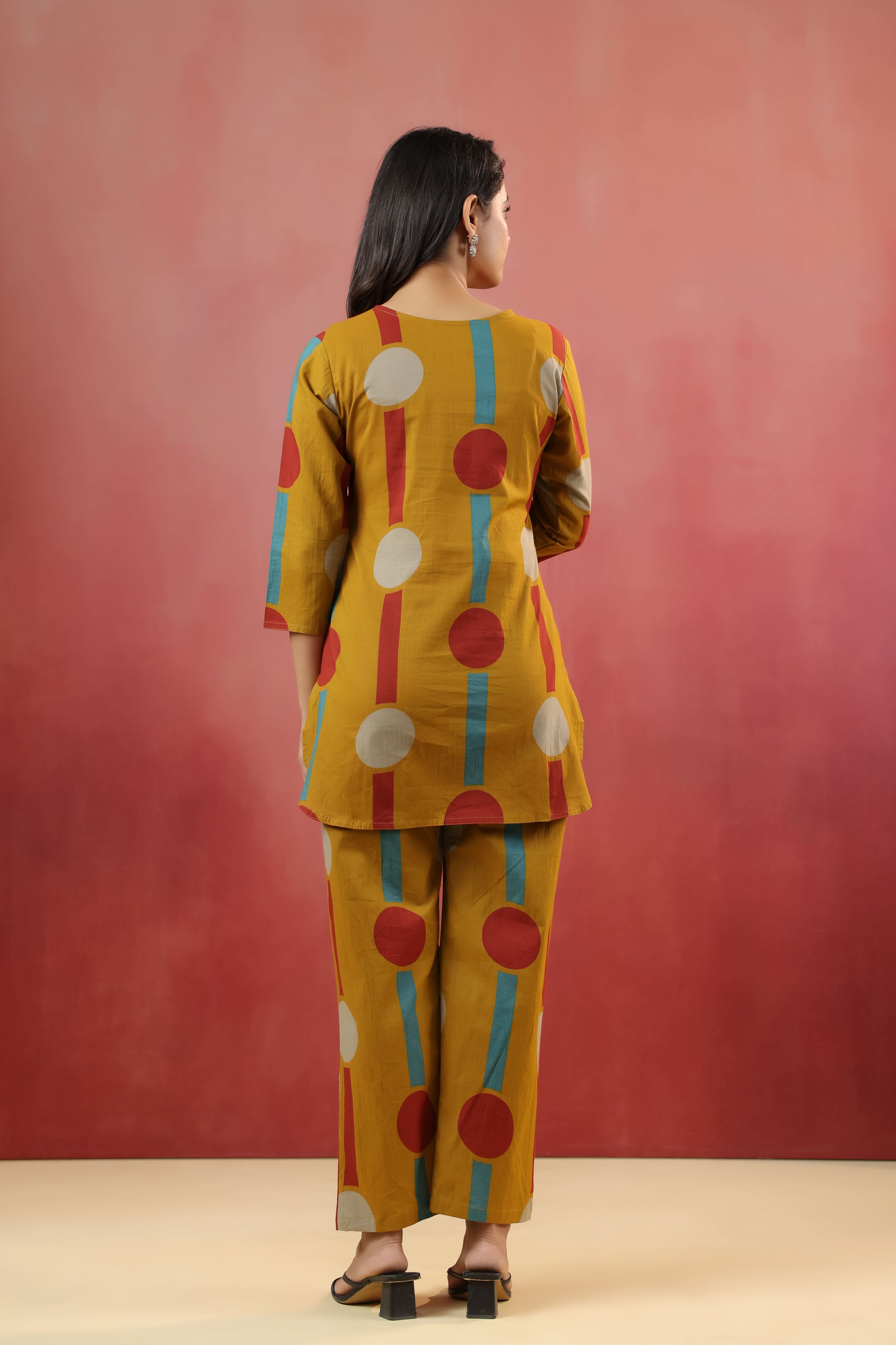 Harvest Gold Geometric Ajrakh Cotton Maternity - Nursing Co-ord Set