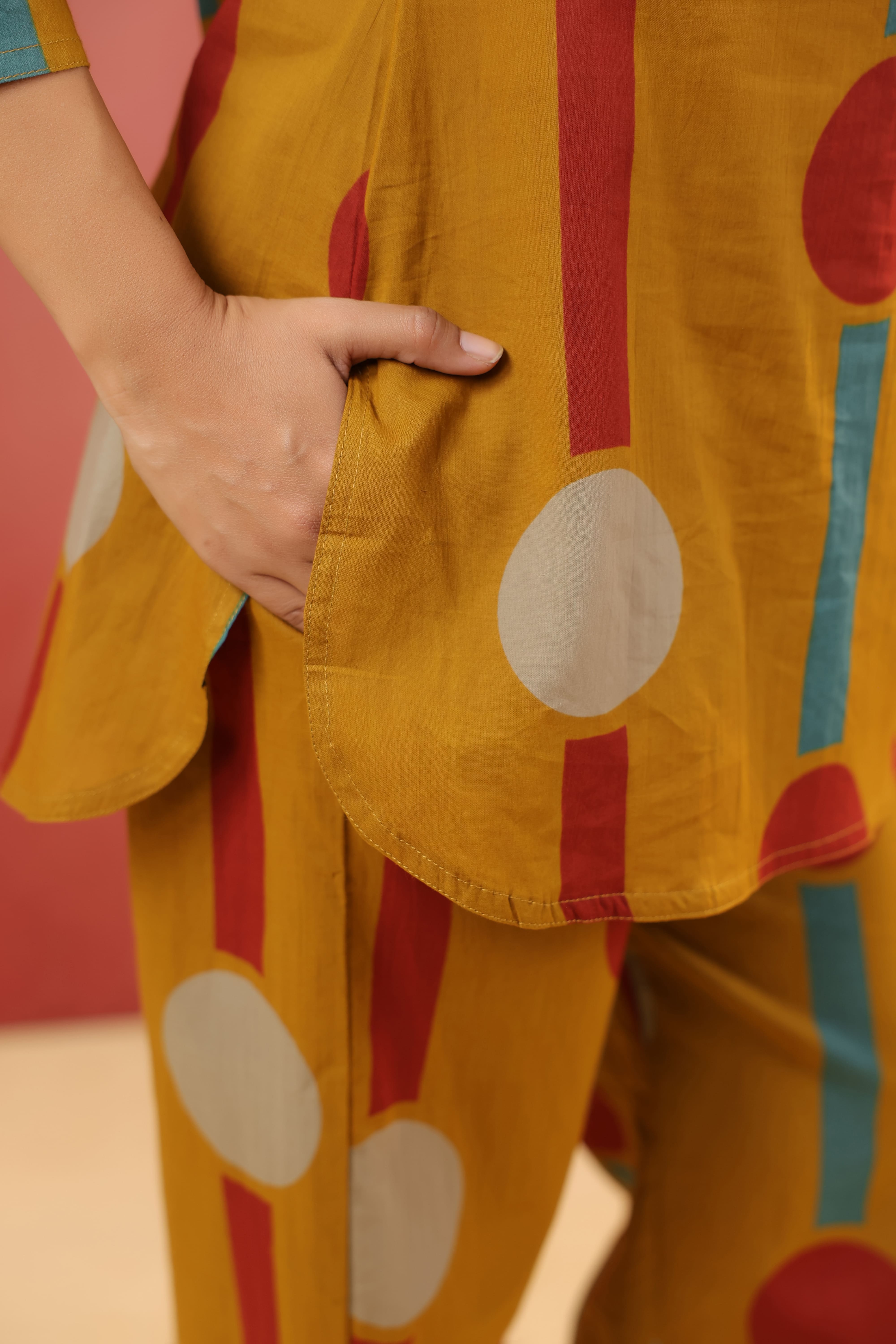 Harvest Gold Geometric Ajrakh Cotton Maternity - Nursing Co-ord Set