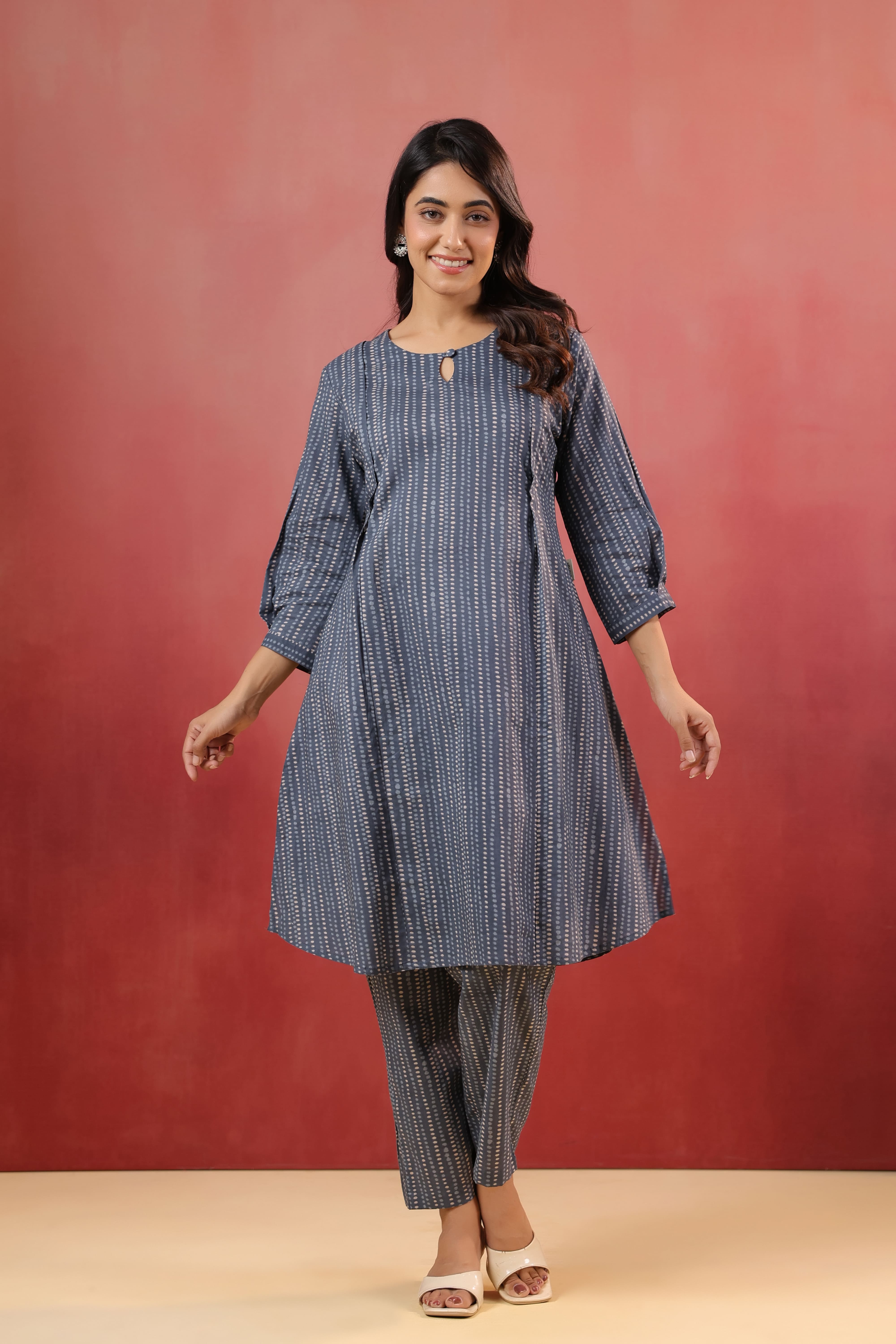Marengo Grey Dots Cotton Maternity - Nursing Co-ord Set