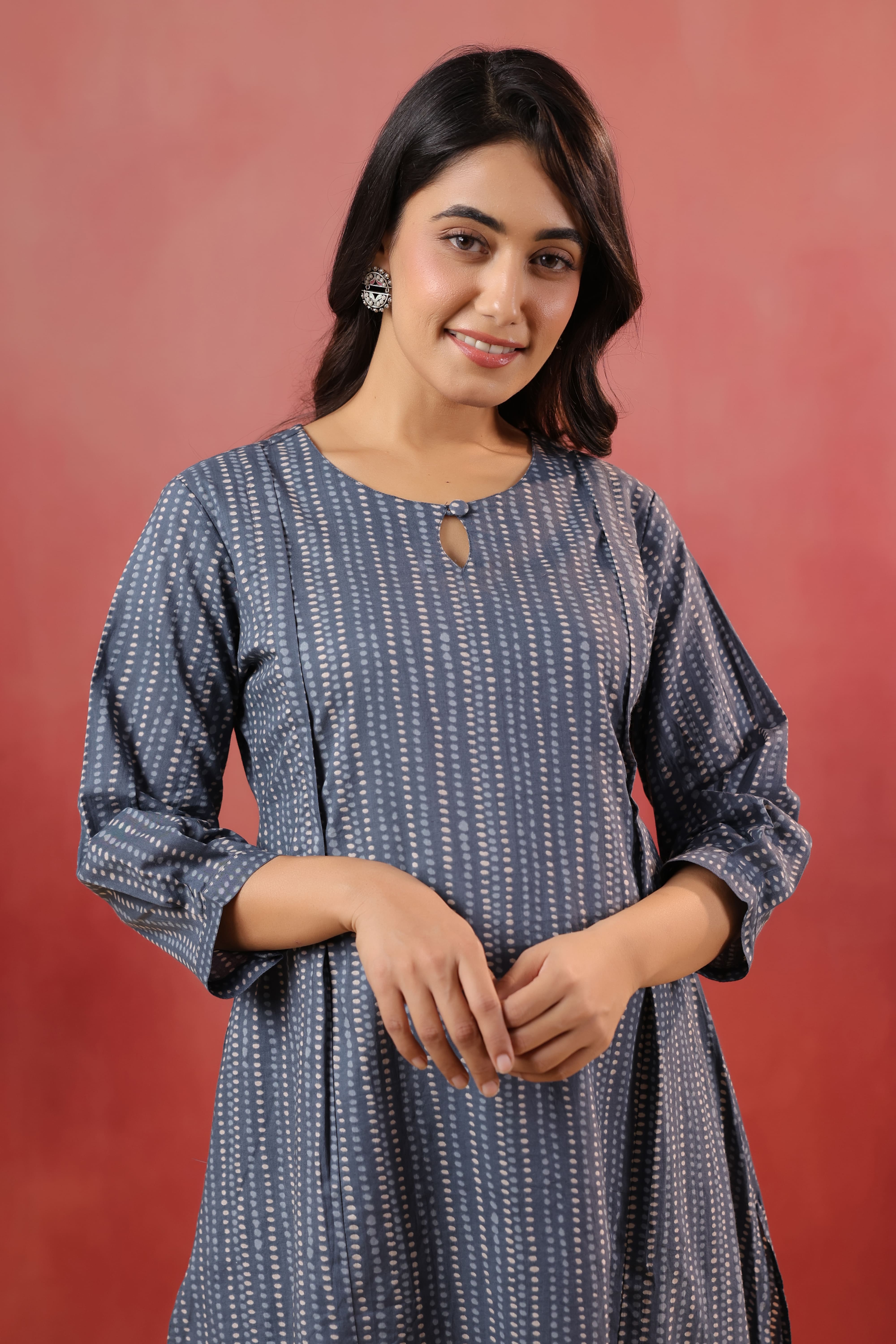 Marengo Grey Dots Cotton Maternity - Nursing Co-ord Set