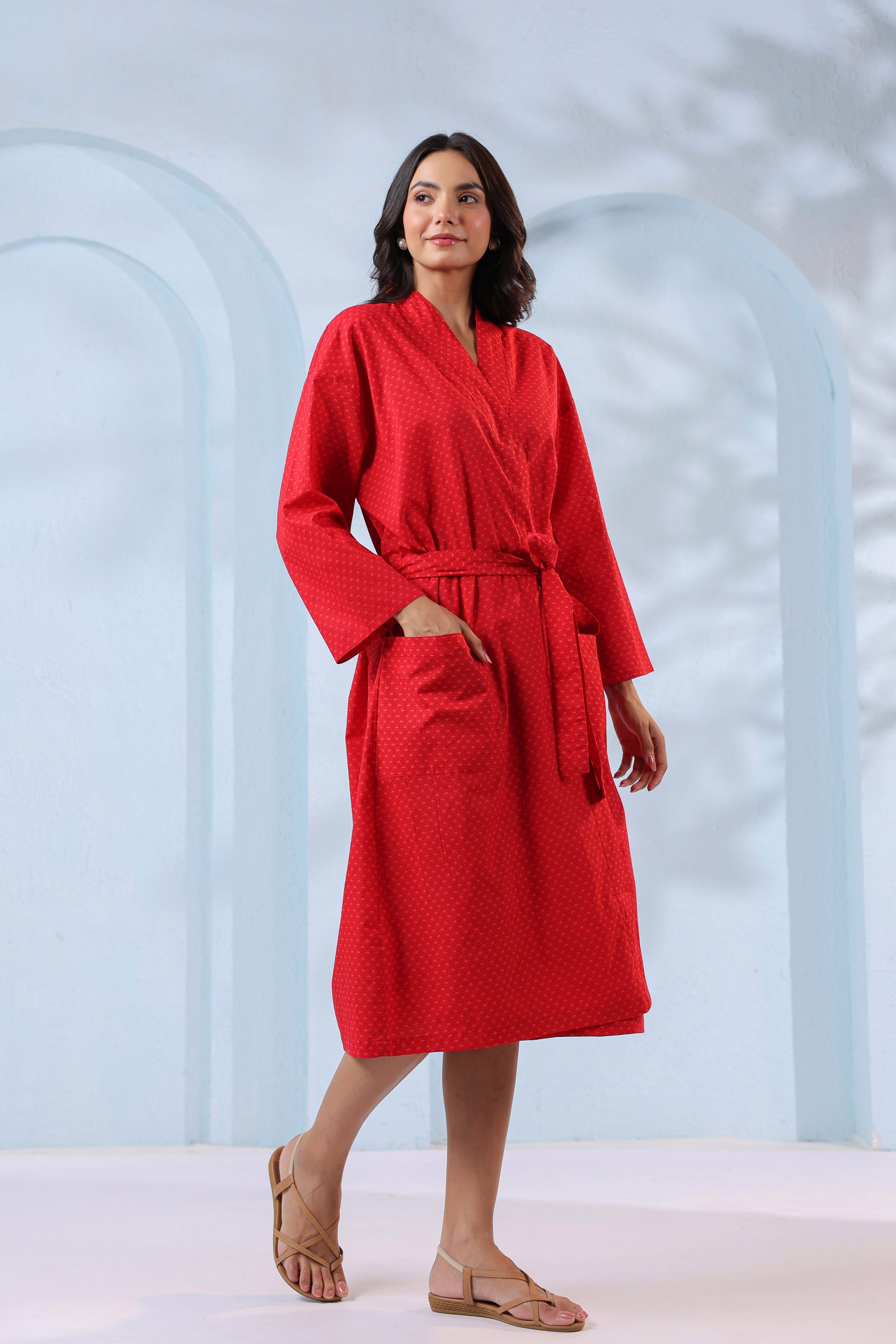 Red Bell Pepper Cotton Robe ( One-Size )