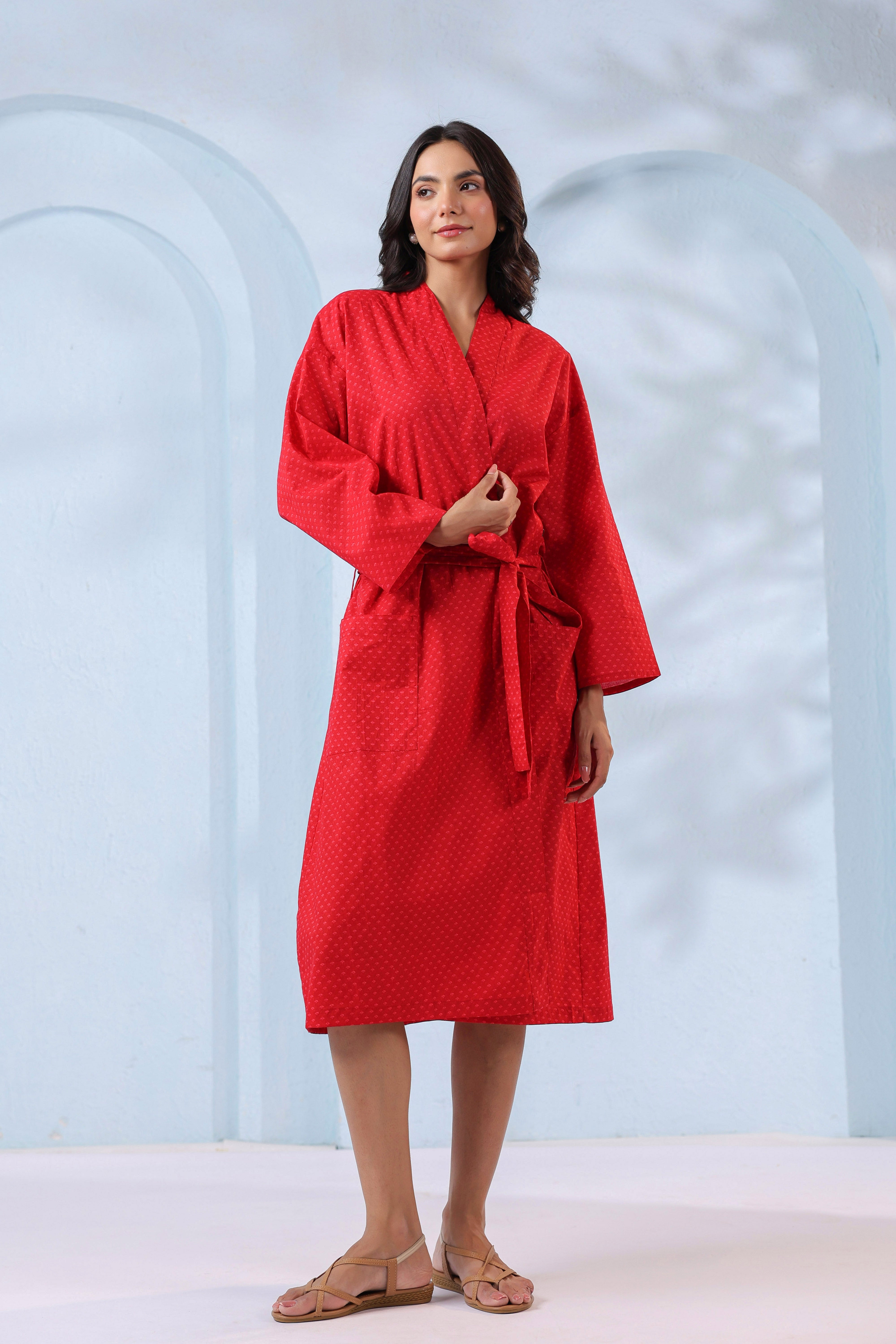 Red Bell Pepper Cotton Robe ( One-Size )