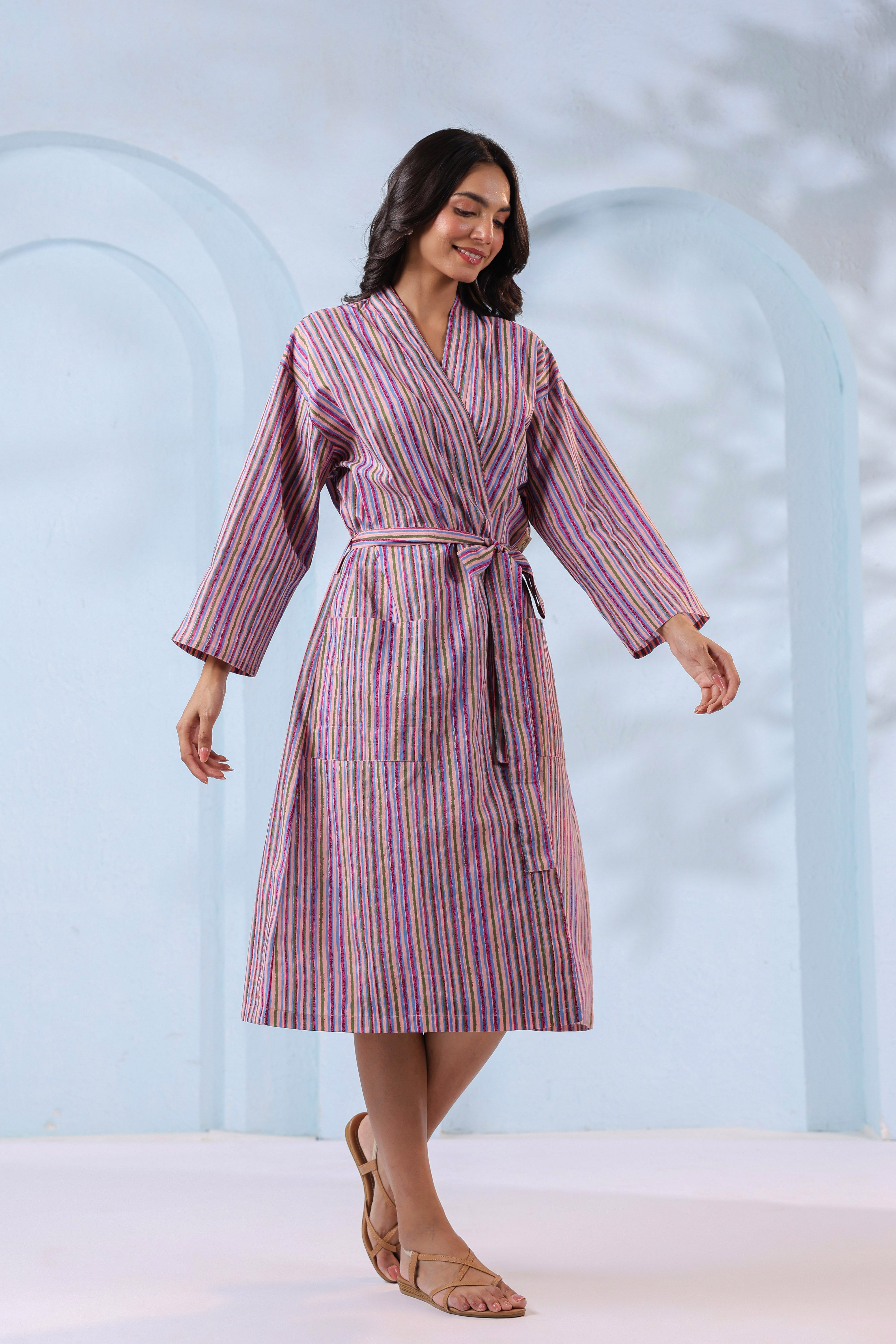 Prismatic Lines Cotton Robe ( One-Size )