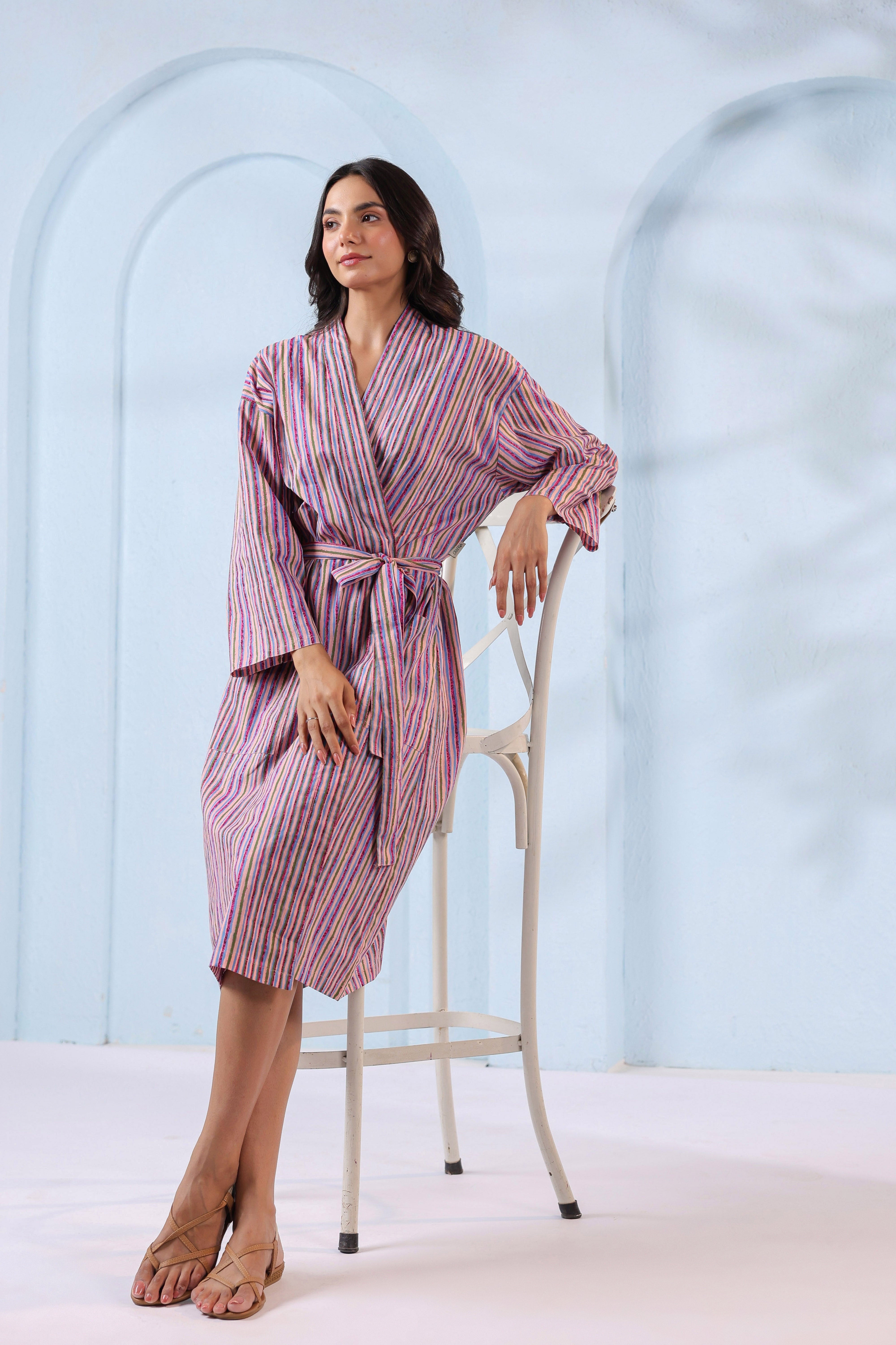 Prismatic Lines Cotton Robe ( One-Size )