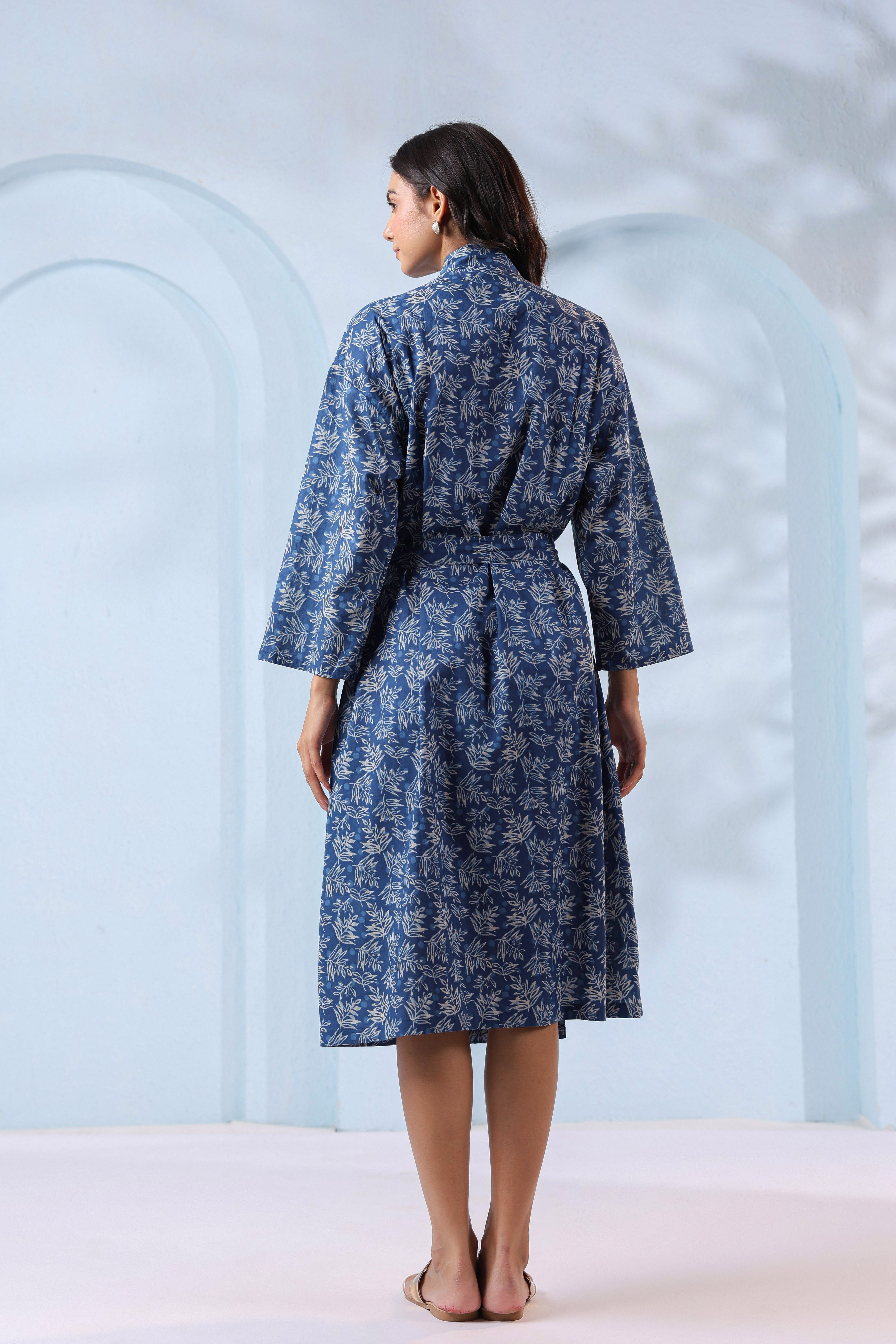 Persian Indigo Leaf Cotton Robe ( One-Size )