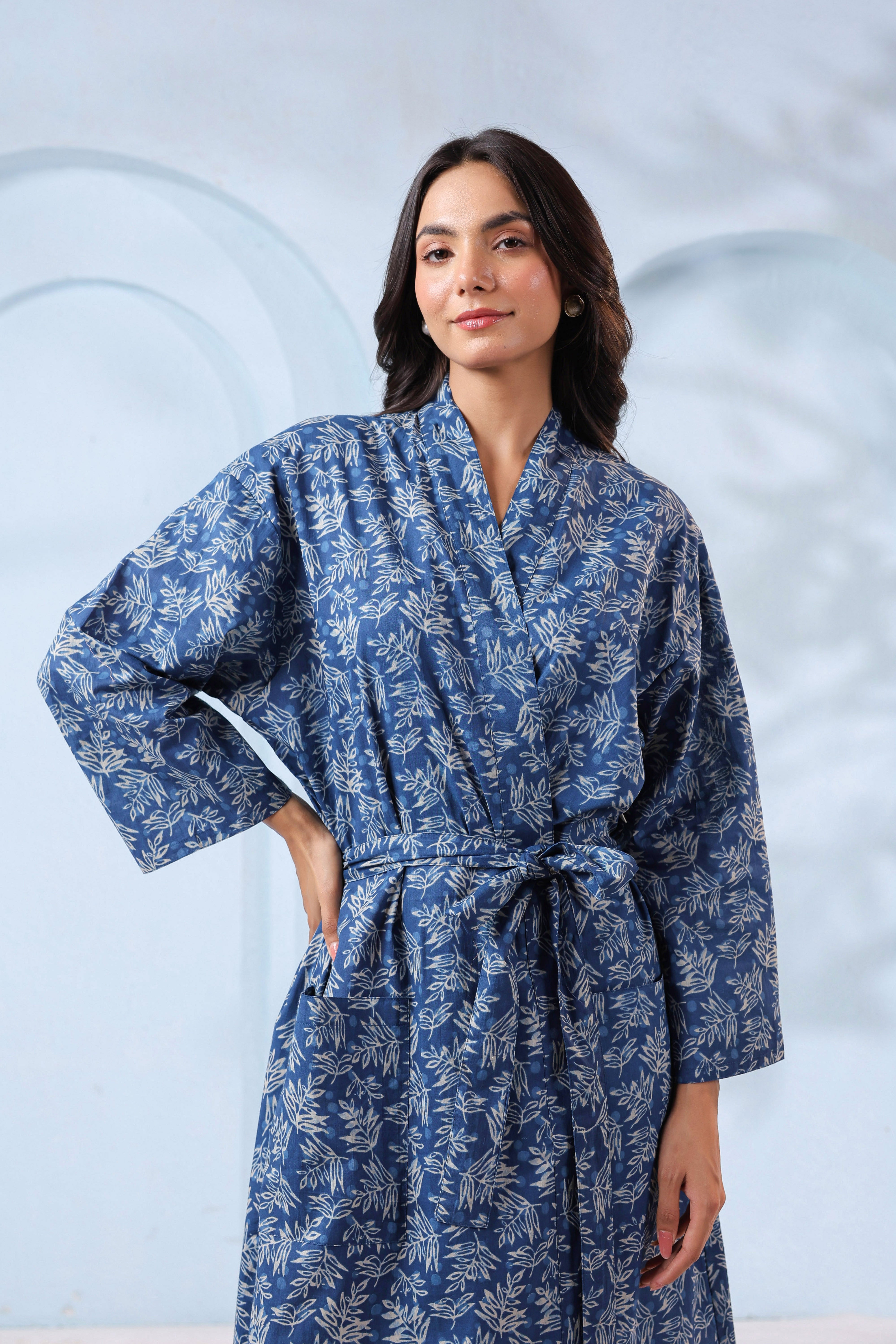 Persian Indigo Leaf Cotton Robe ( One-Size )