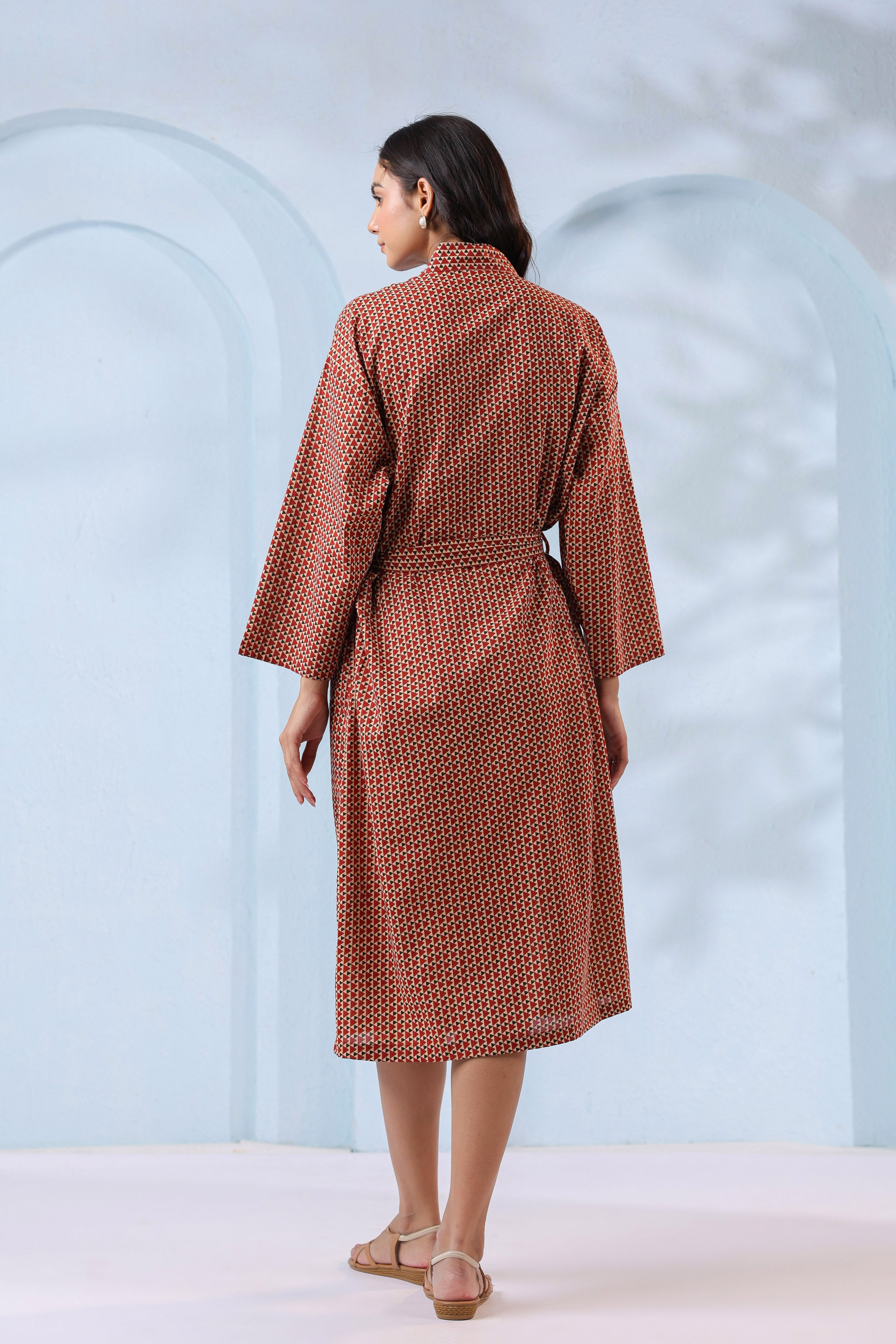 Terracotta Ajrakh Cotton Robe ( One-Size )