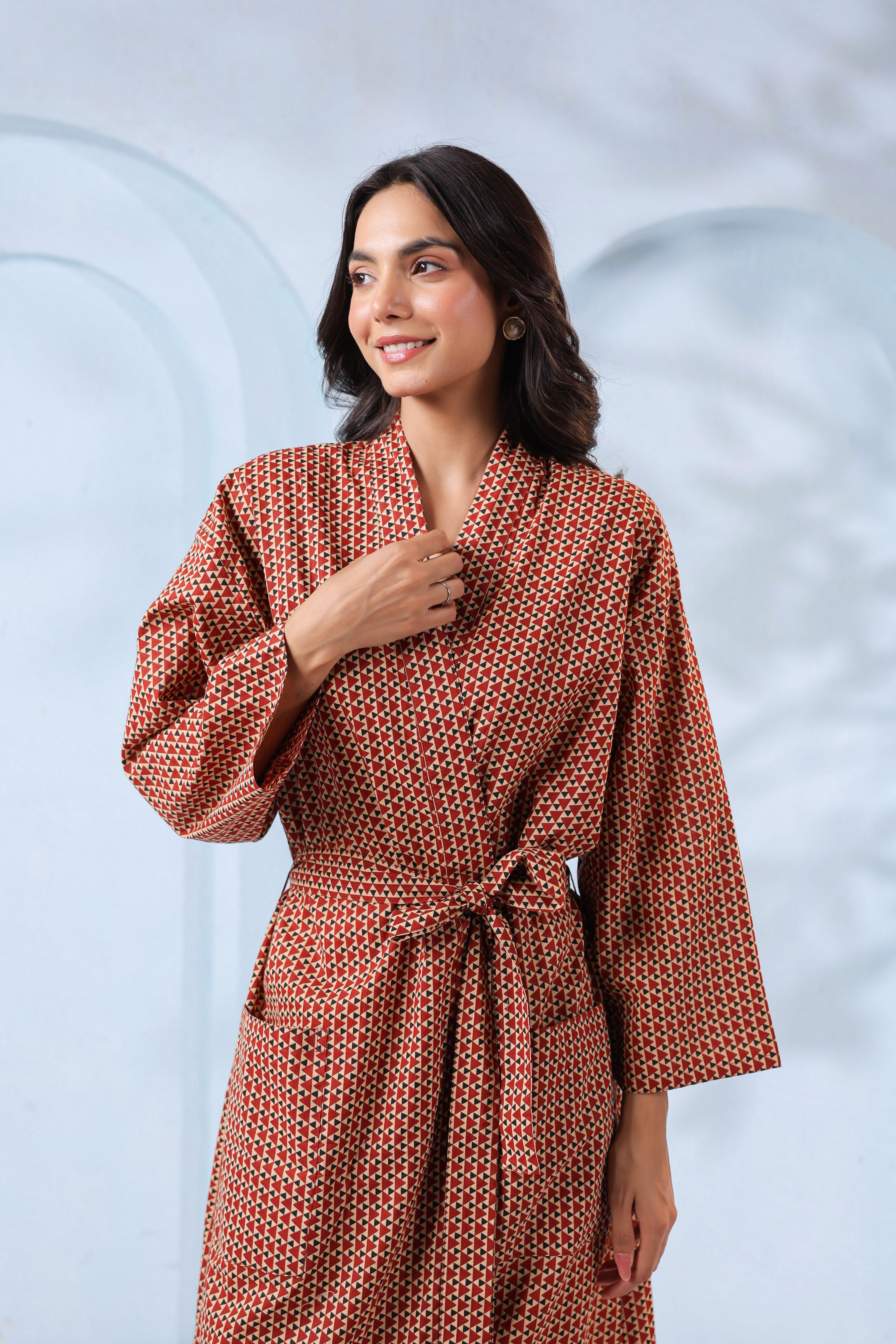 Terracotta Ajrakh Cotton Robe ( One-Size )