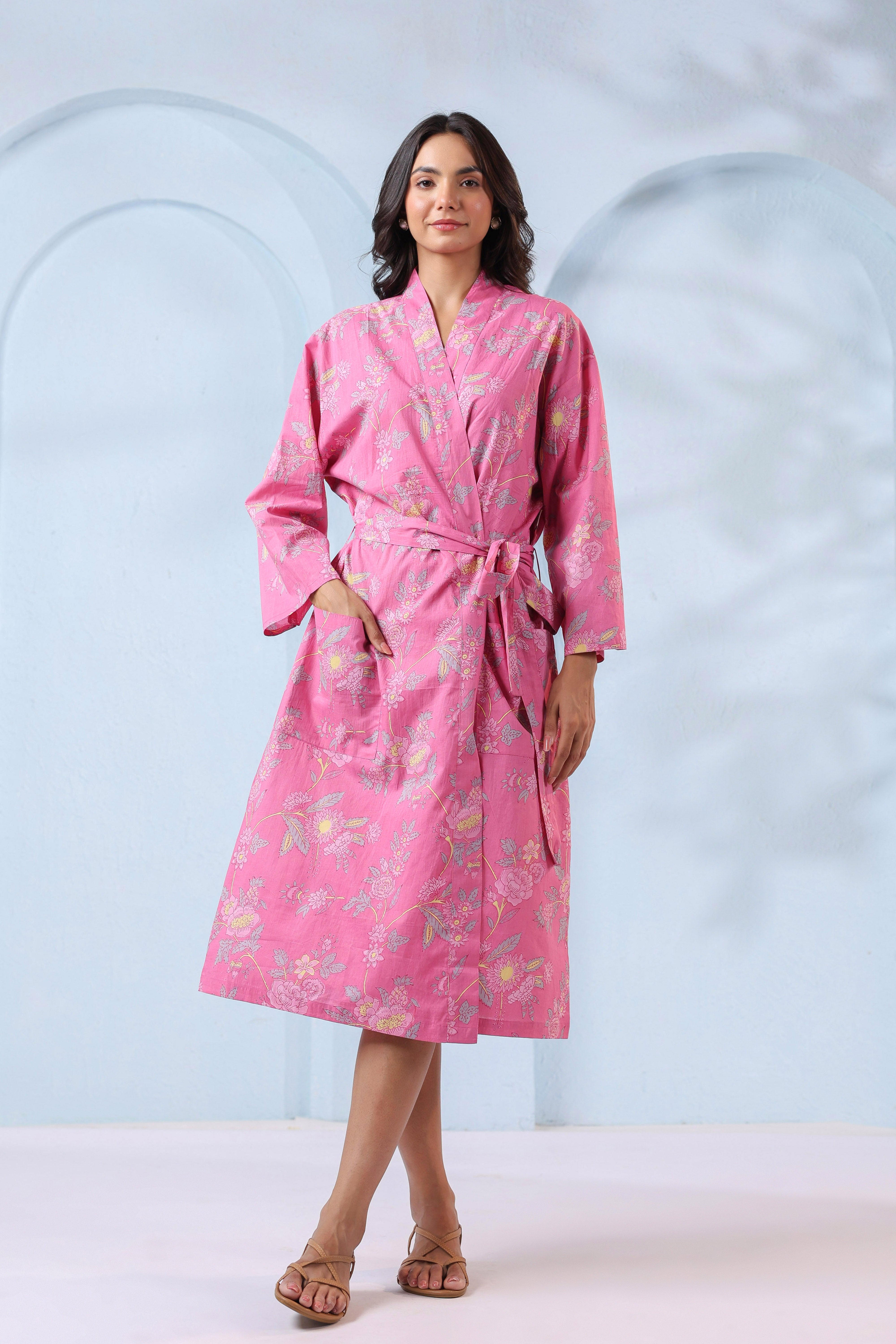 Taffy Pink Cotton Robe ( One-Size )