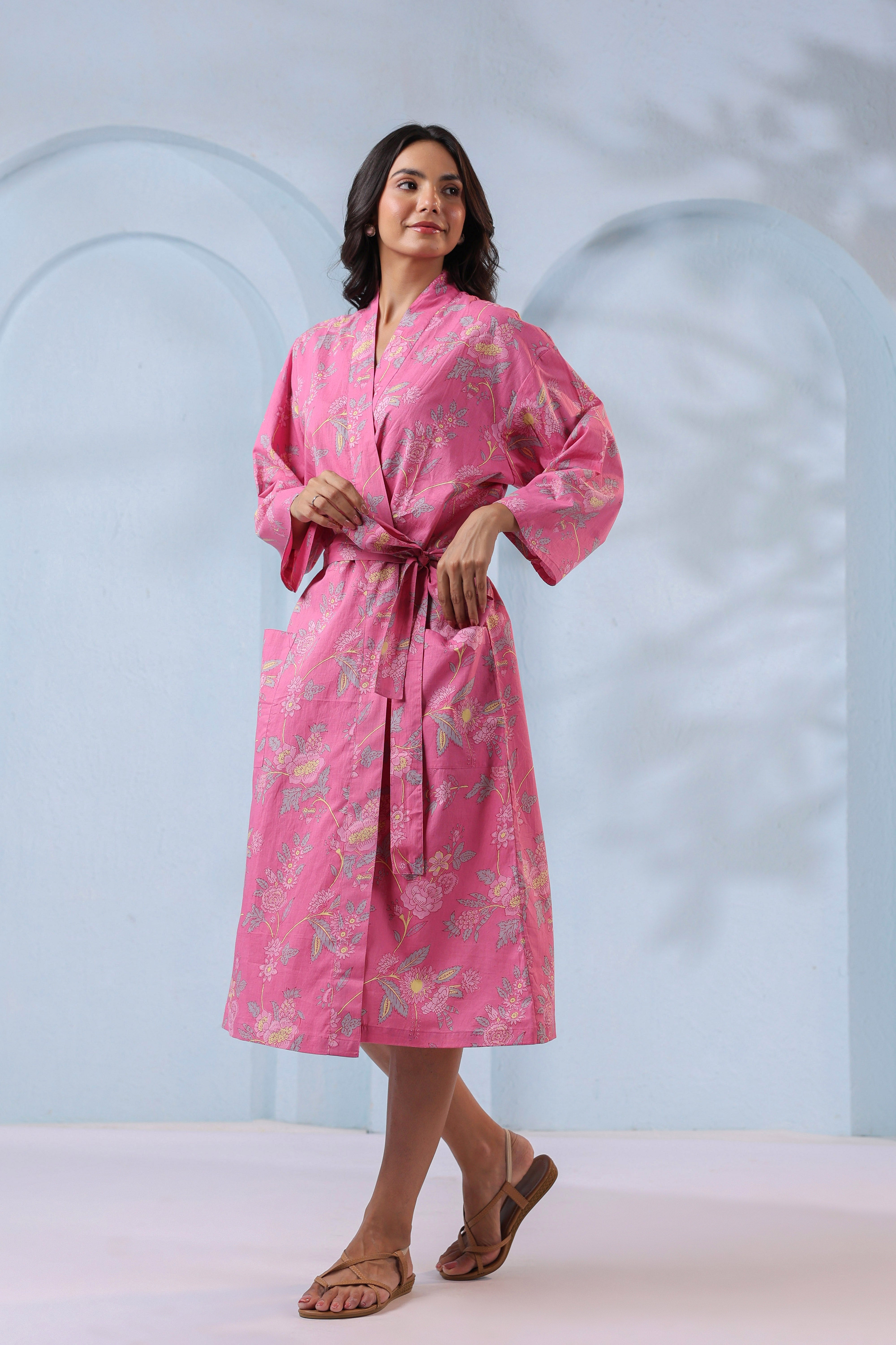 Taffy Pink Cotton Robe ( One-Size )