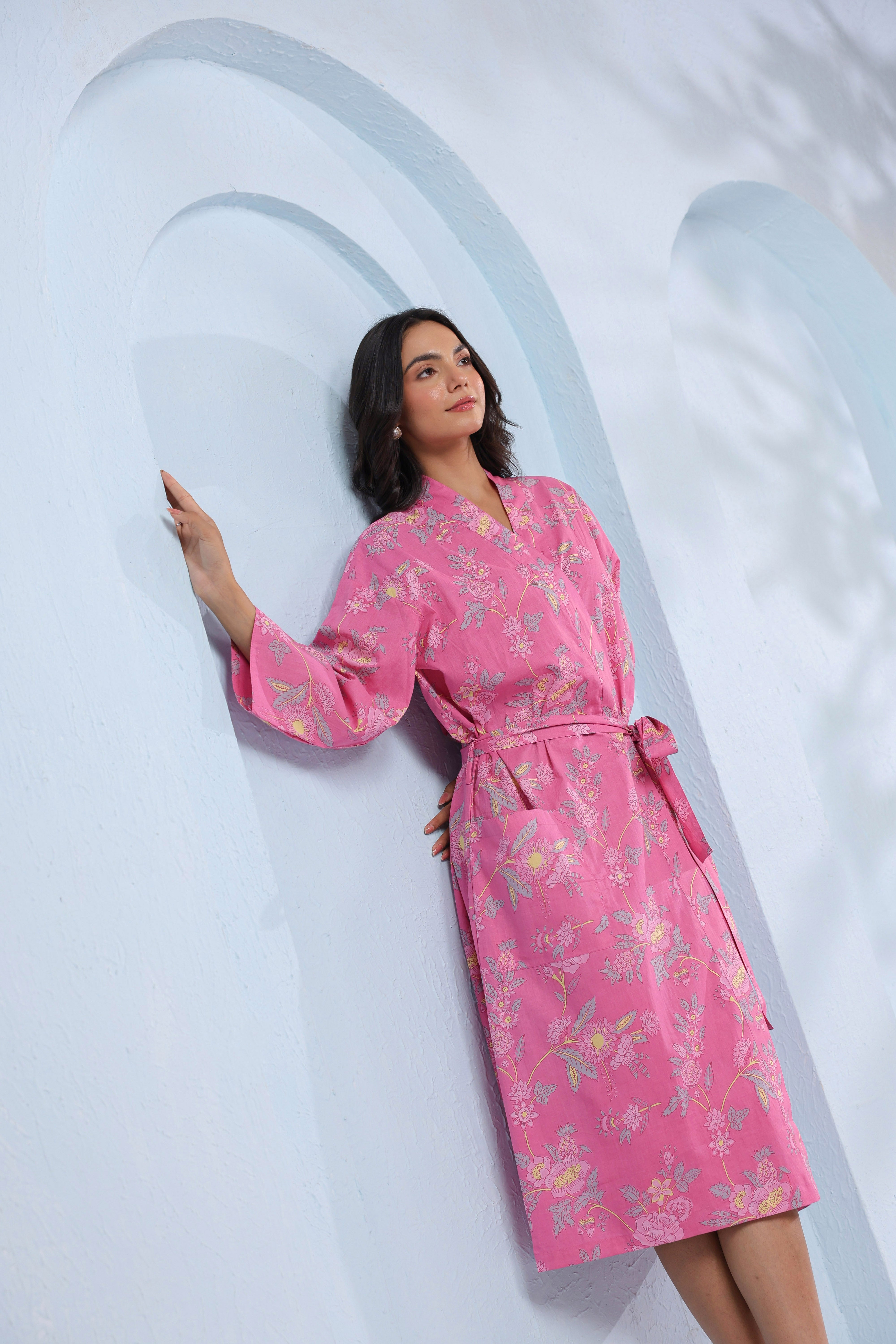 Taffy Pink Cotton Robe ( One-Size )
