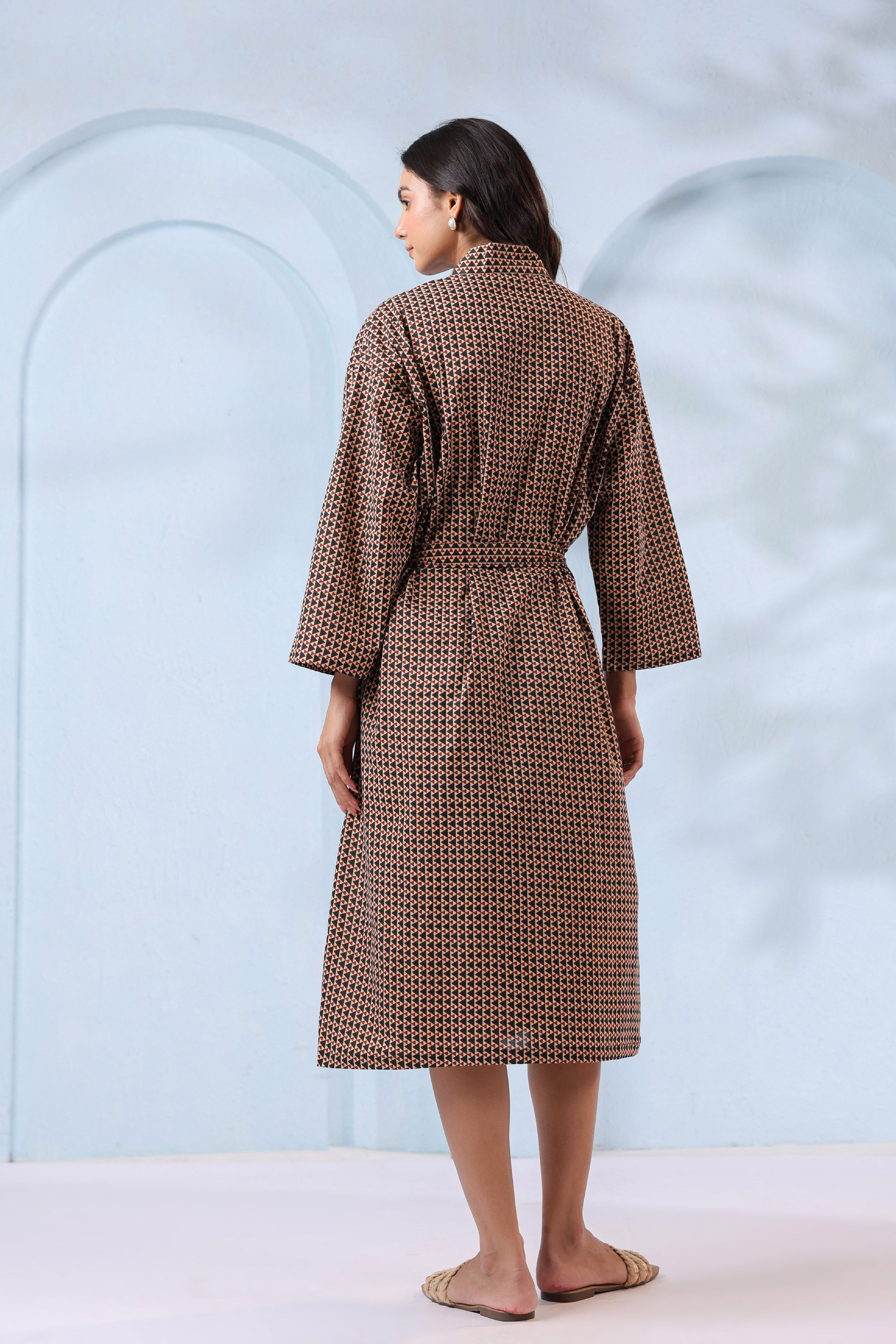 Aged Black Ajrakh Cotton Robe ( One-Size )