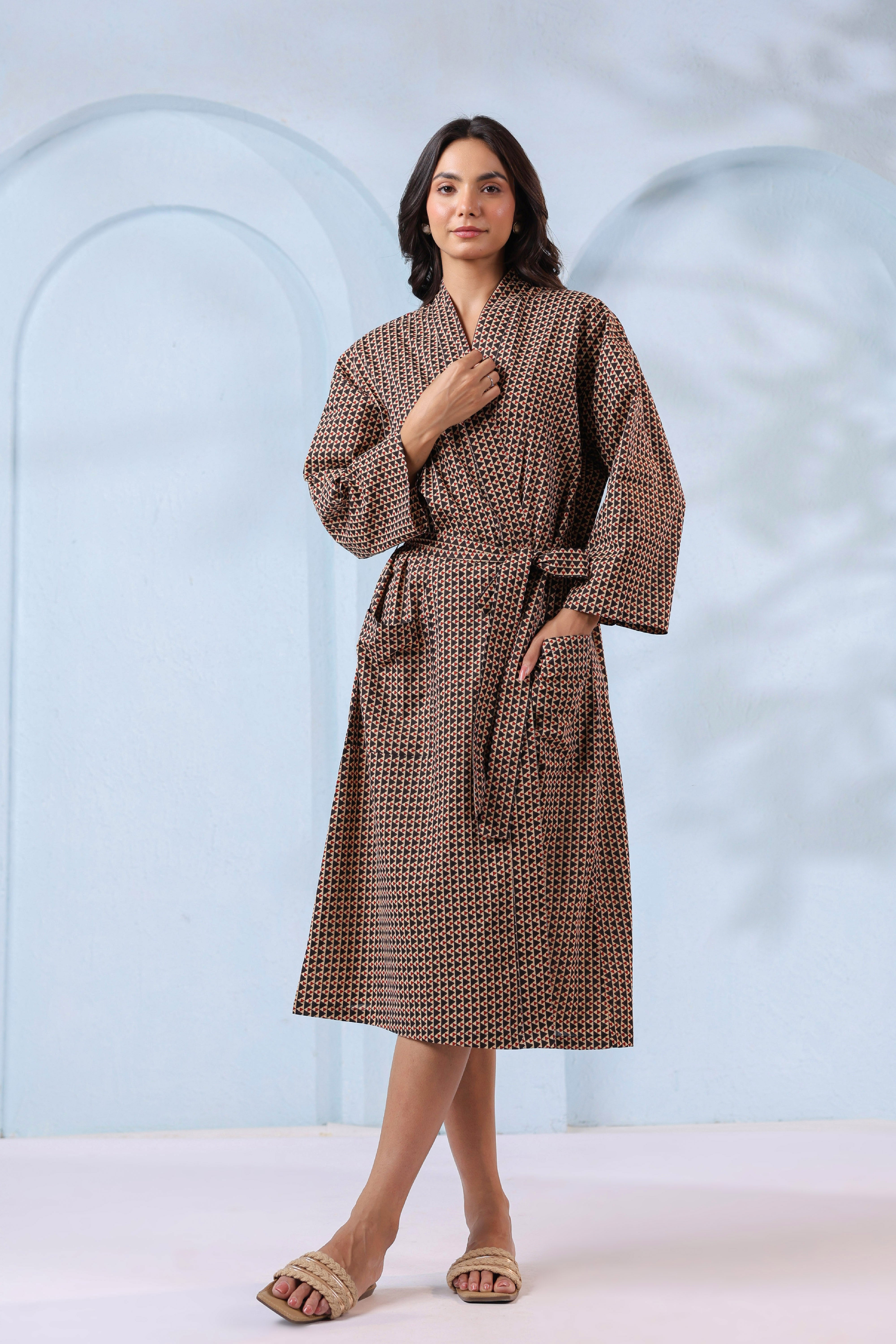 Aged Black Ajrakh Cotton Robe ( One-Size )