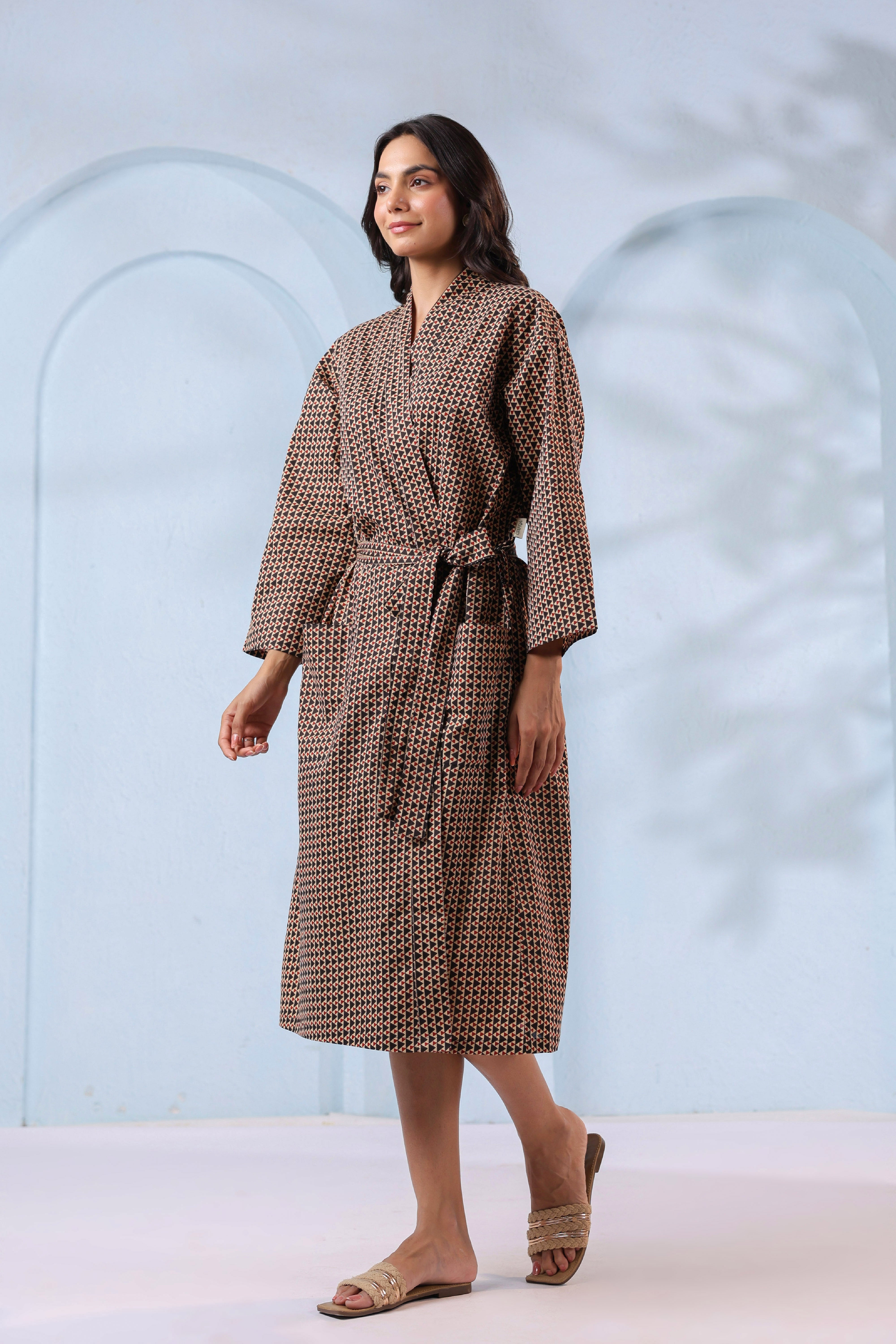 Aged Black Ajrakh Cotton Robe ( One-Size )