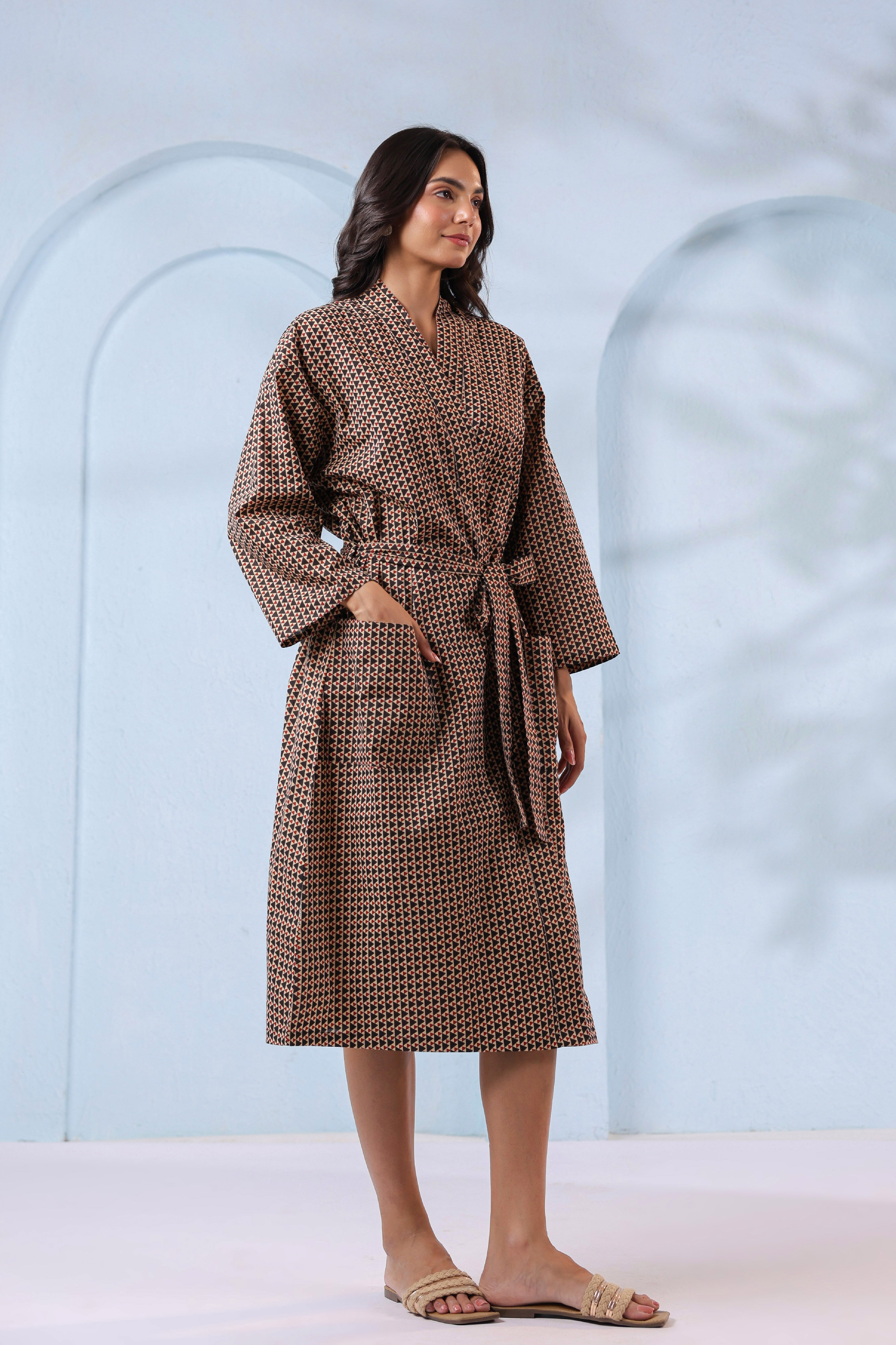 Aged Black Ajrakh Cotton Robe ( One-Size )