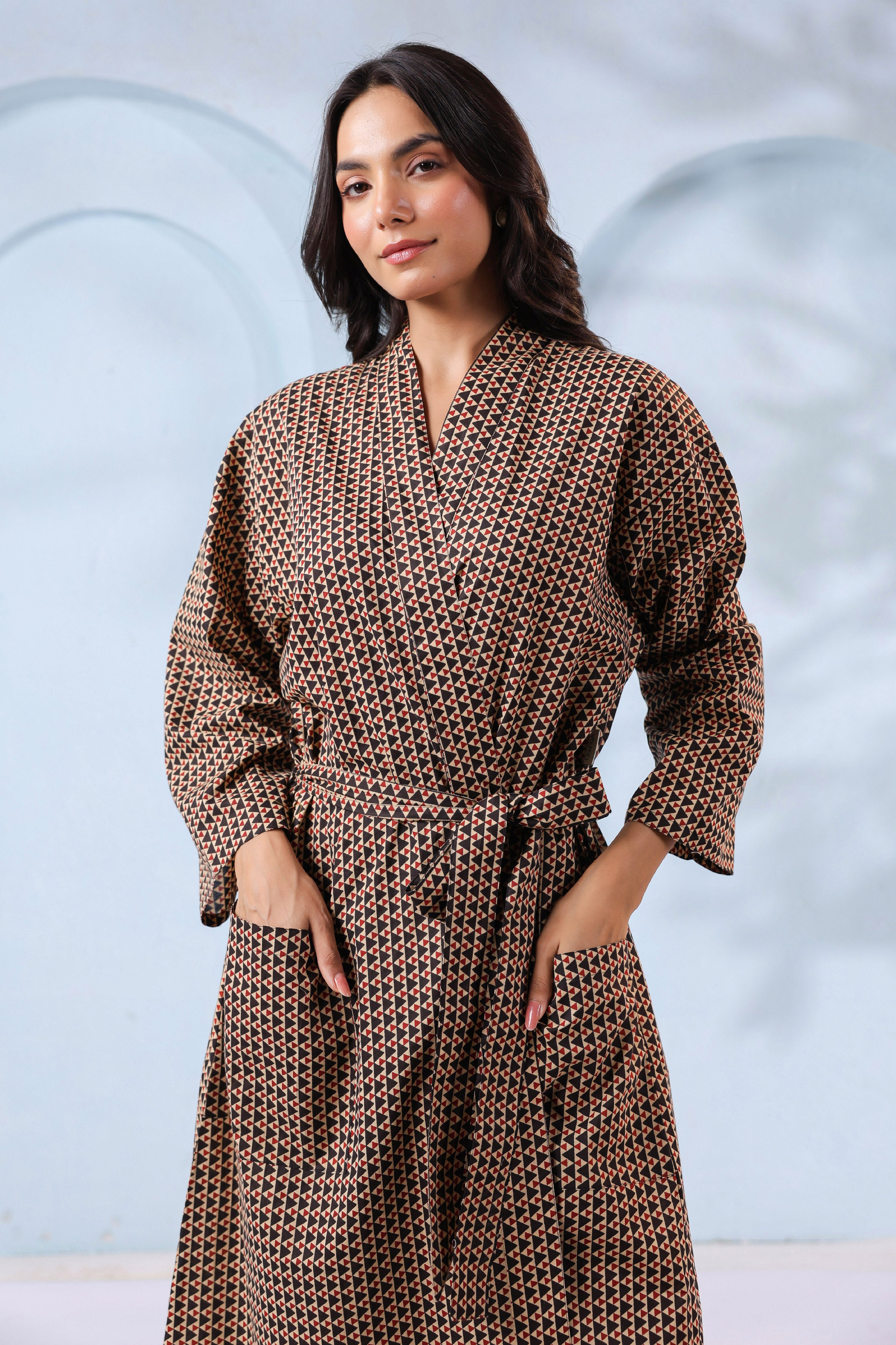 Aged Black Ajrakh Cotton Robe ( One-Size )