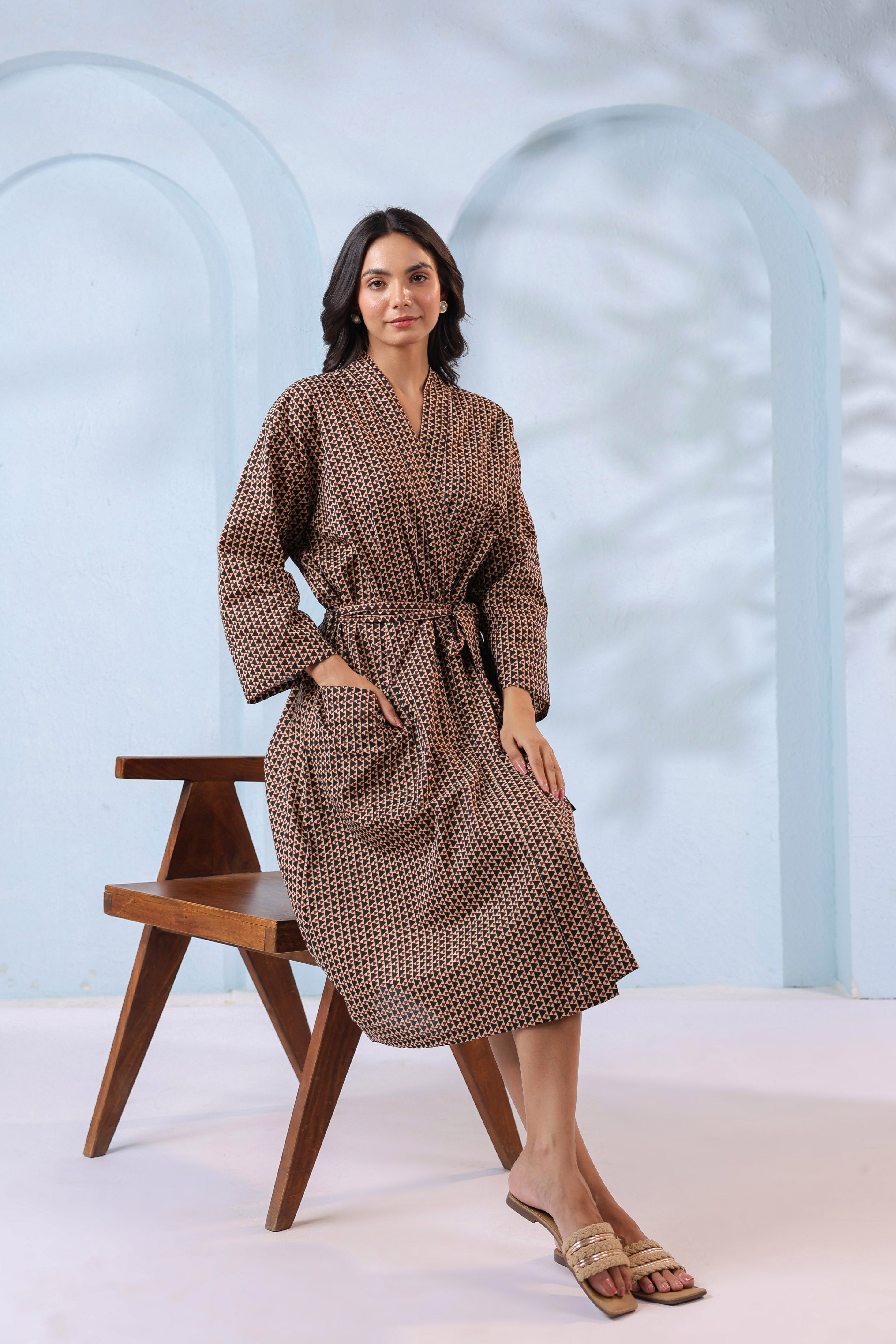 Aged Black Ajrakh Cotton Robe ( One-Size )