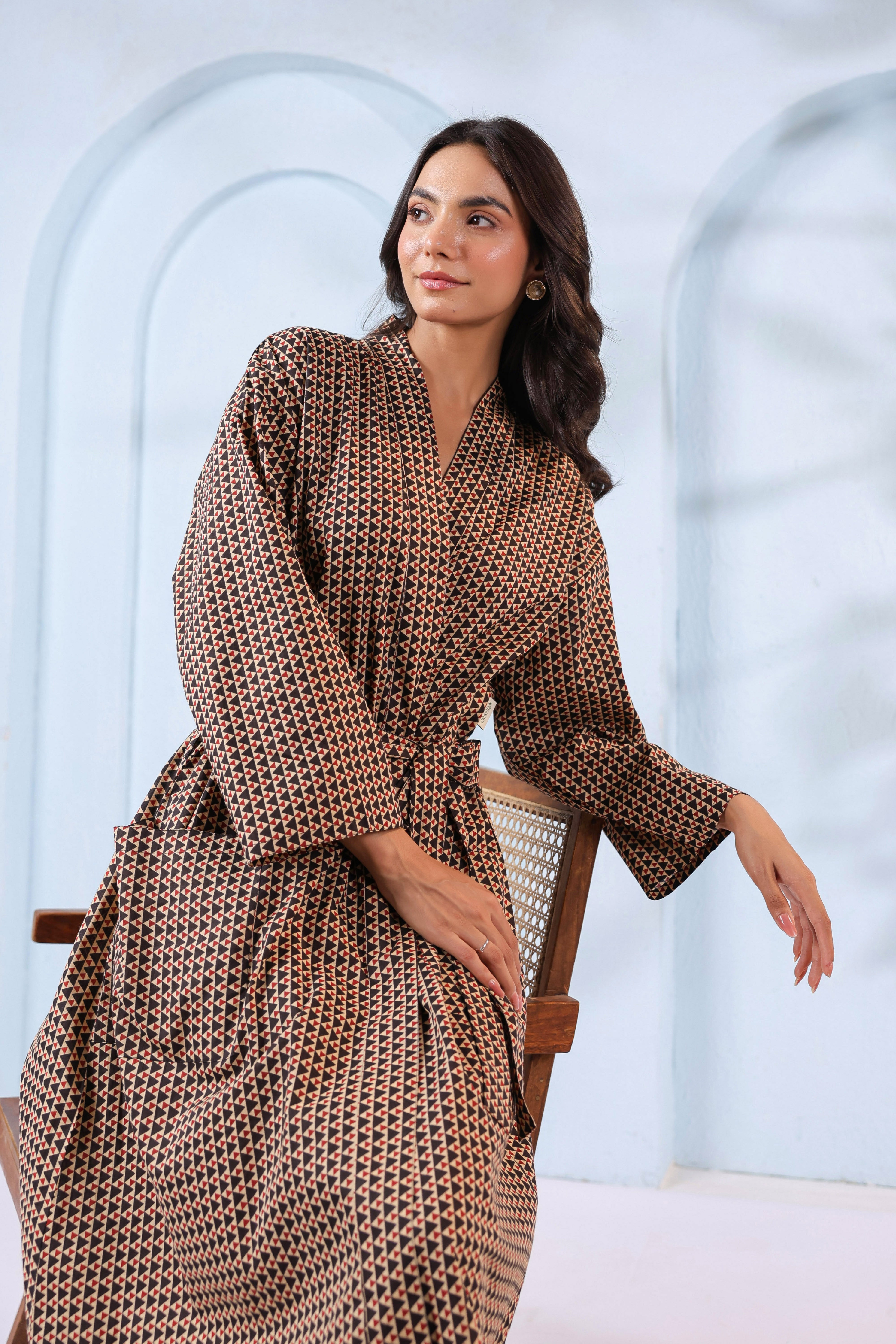 Aged Black Ajrakh Cotton Robe ( One-Size )