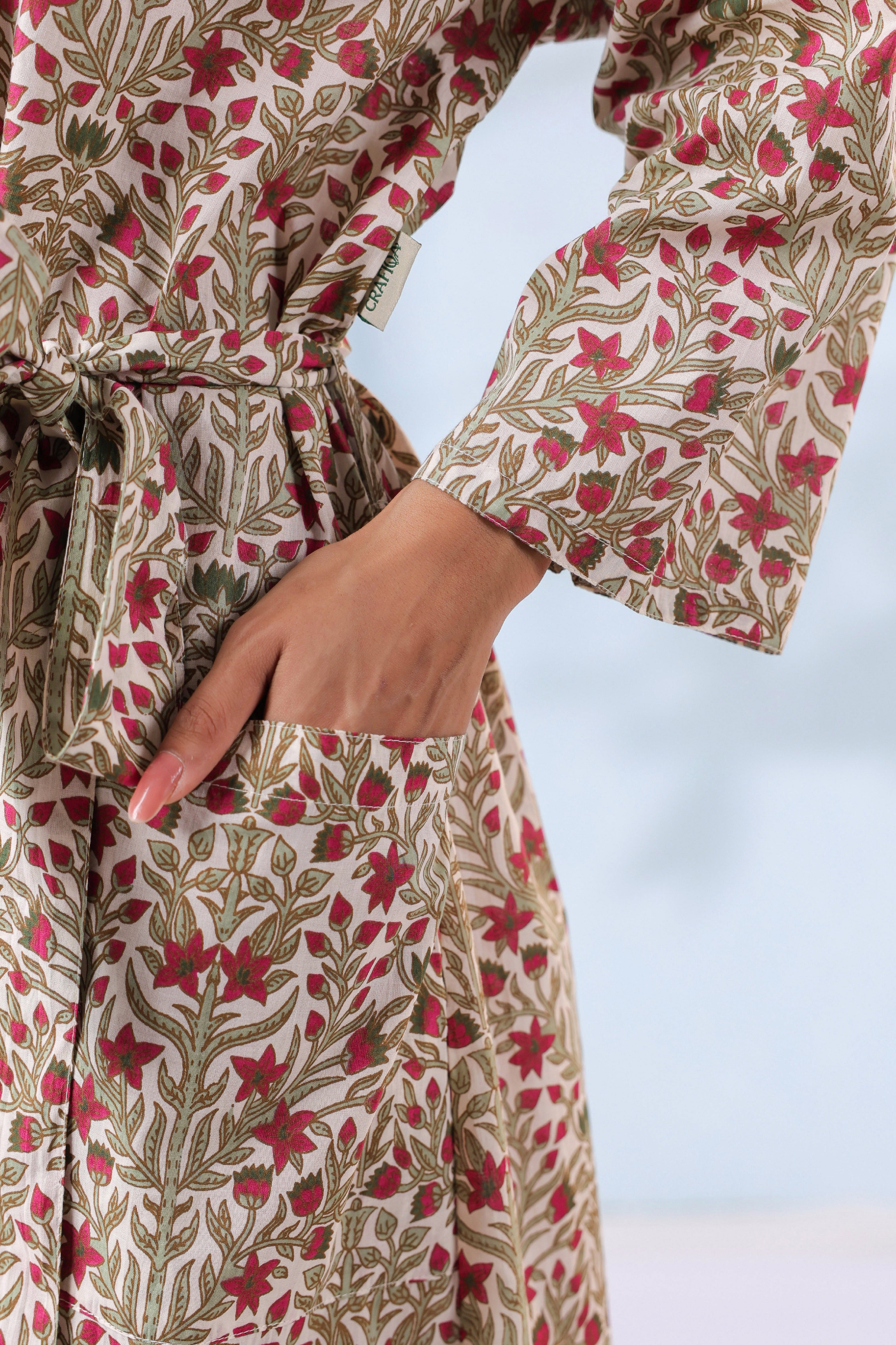 Blooming White Red Cotton Robe ( One-Size )