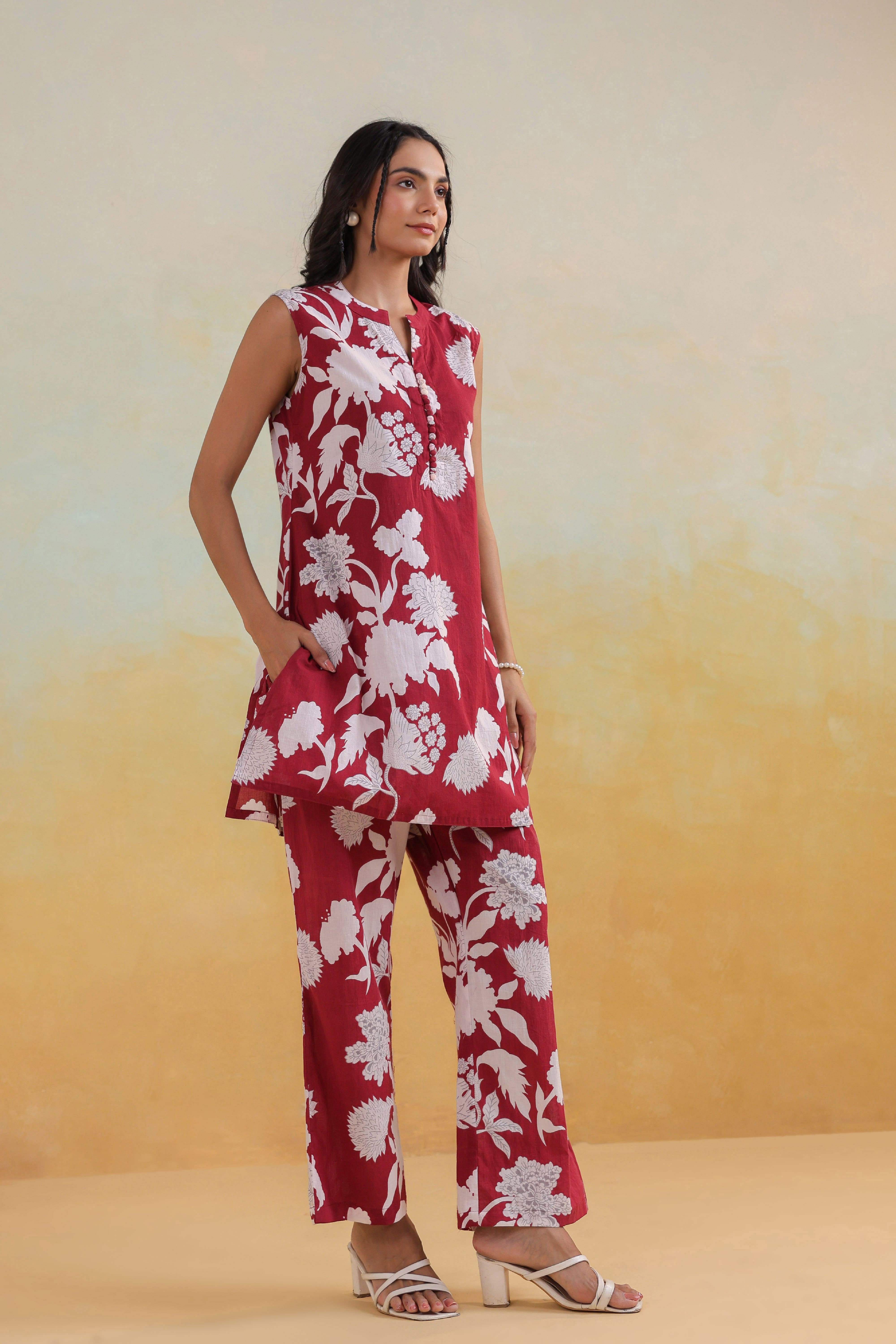 Maroon Oak Cotton Co-ord Set