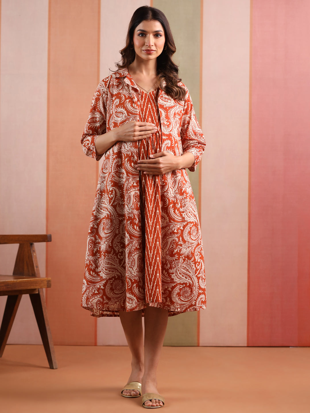 Rust Raga Cotton Maternity - Nursing Shrug Dress