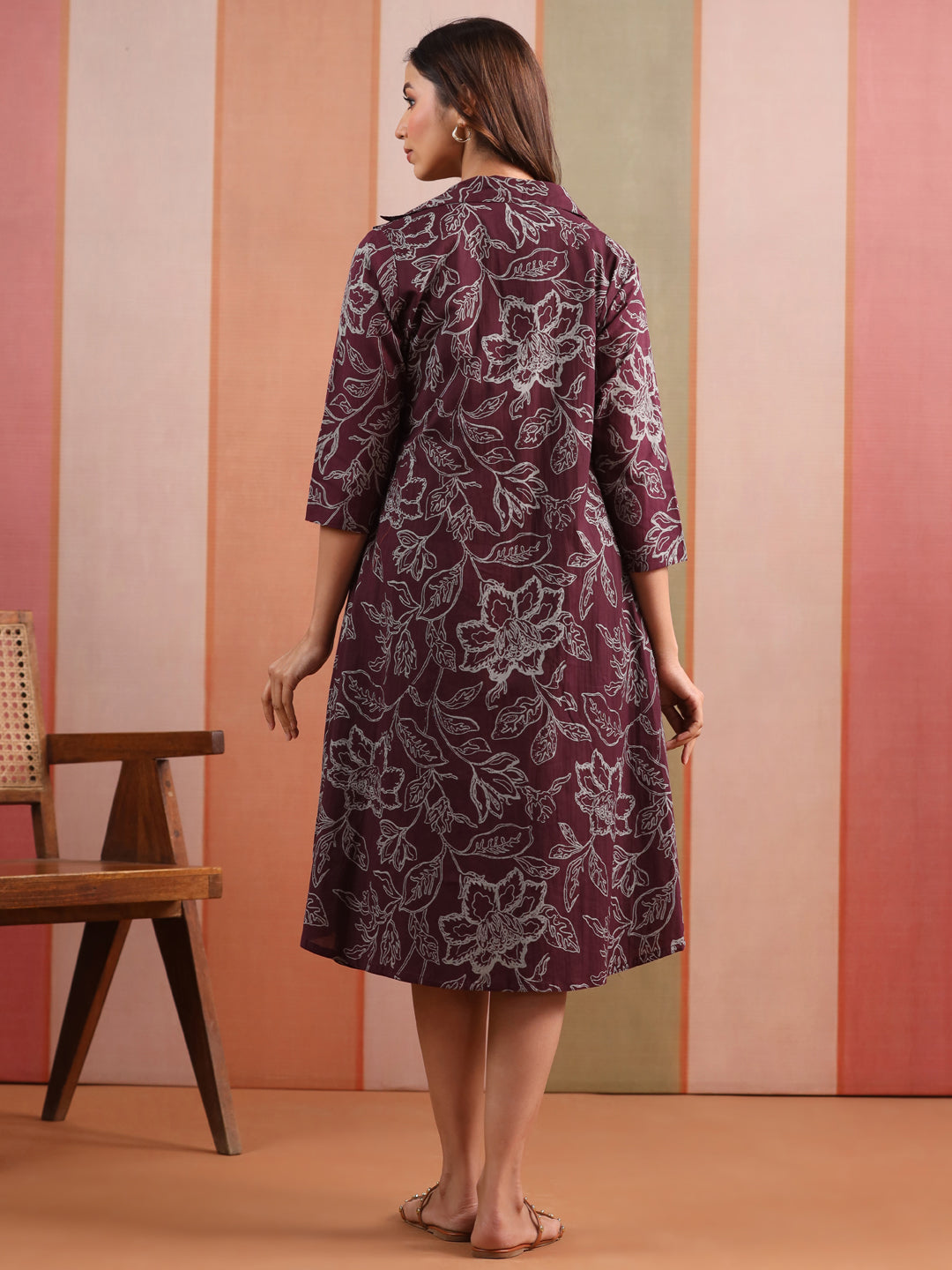 Wine Garden Print Cotton Maternity - Nursing Shrug Dress