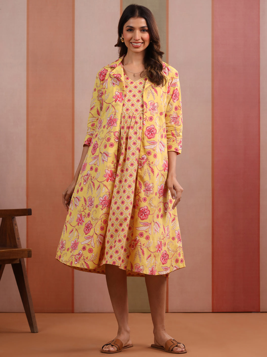 Blooming Basant Cotton Maternity - Nursing Shrug Dress